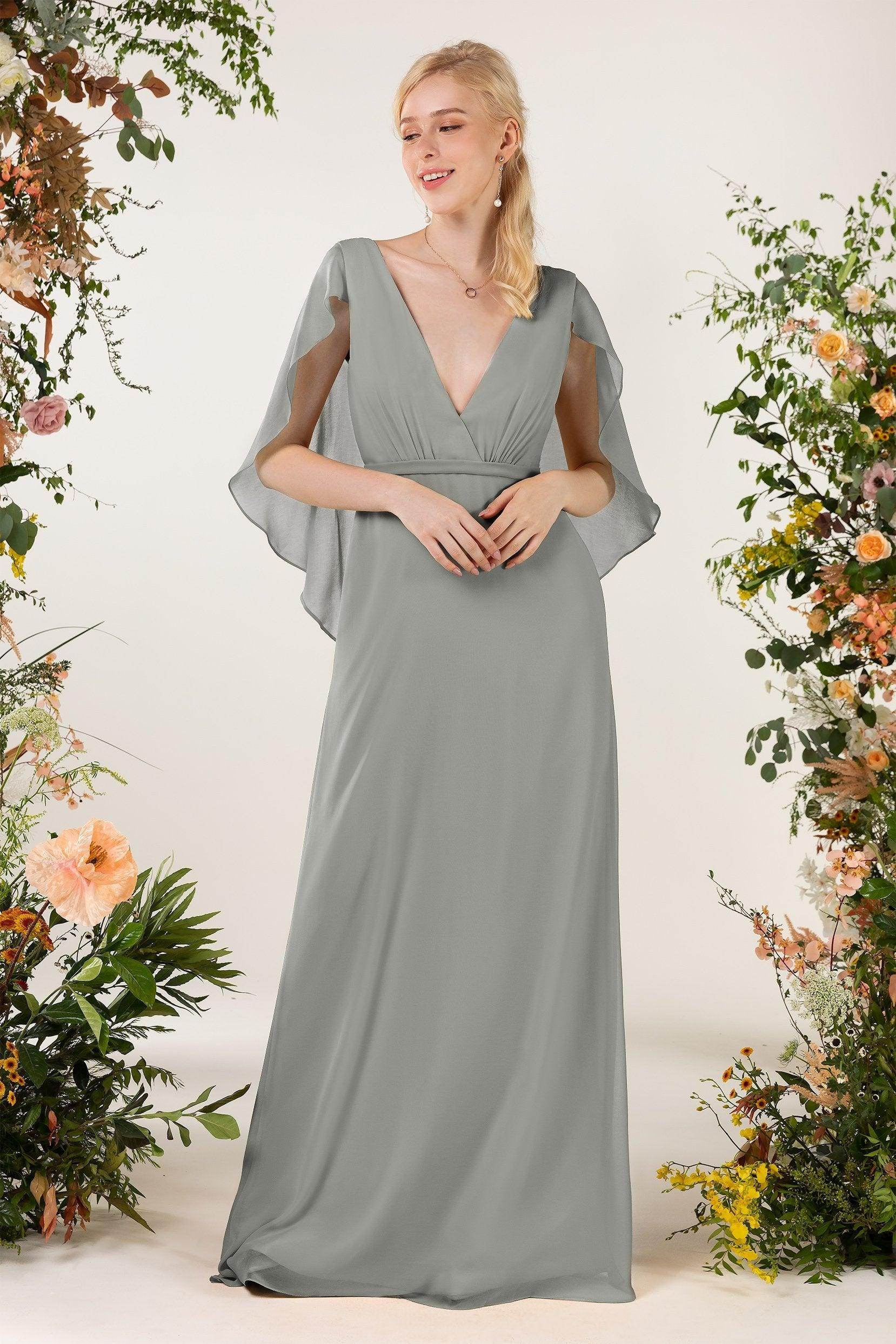 Sheath Sweep-Brush Train Chiffon Bridesmaid Dress CB0468