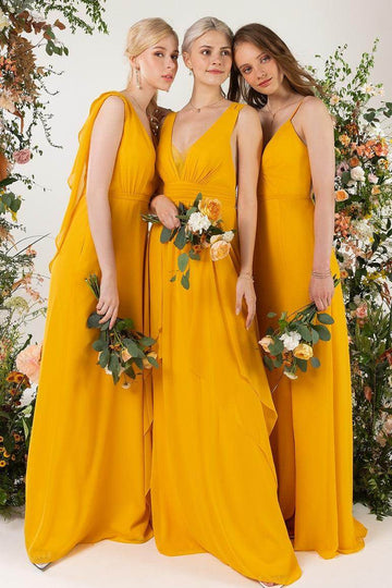 A-Line Sweep-Brush Train Chiffon Bridesmaid Dress CB0467