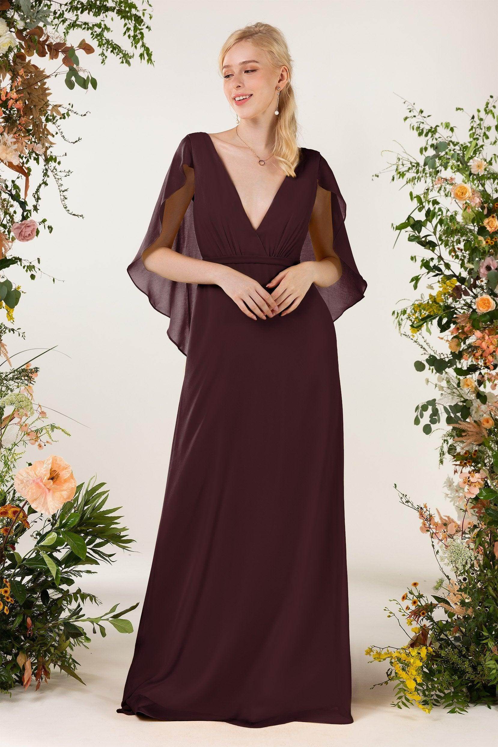 Sheath Sweep-Brush Train Chiffon Bridesmaid Dress CB0468
