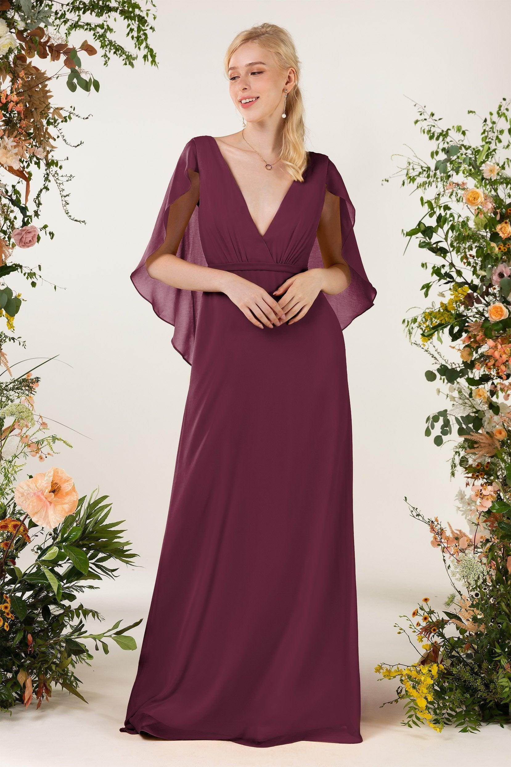 Sheath Sweep-Brush Train Chiffon Bridesmaid Dress CB0468