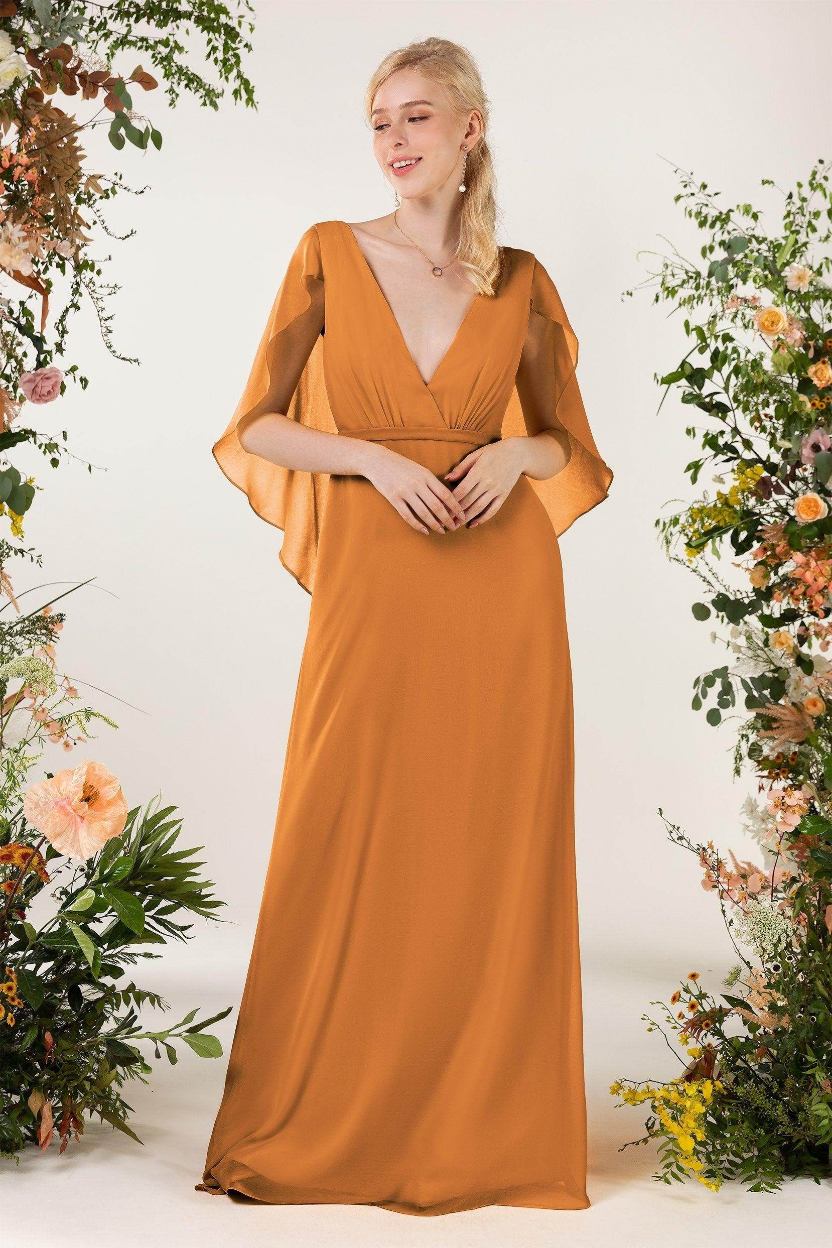 Sheath Sweep-Brush Train Chiffon Bridesmaid Dress CB0468