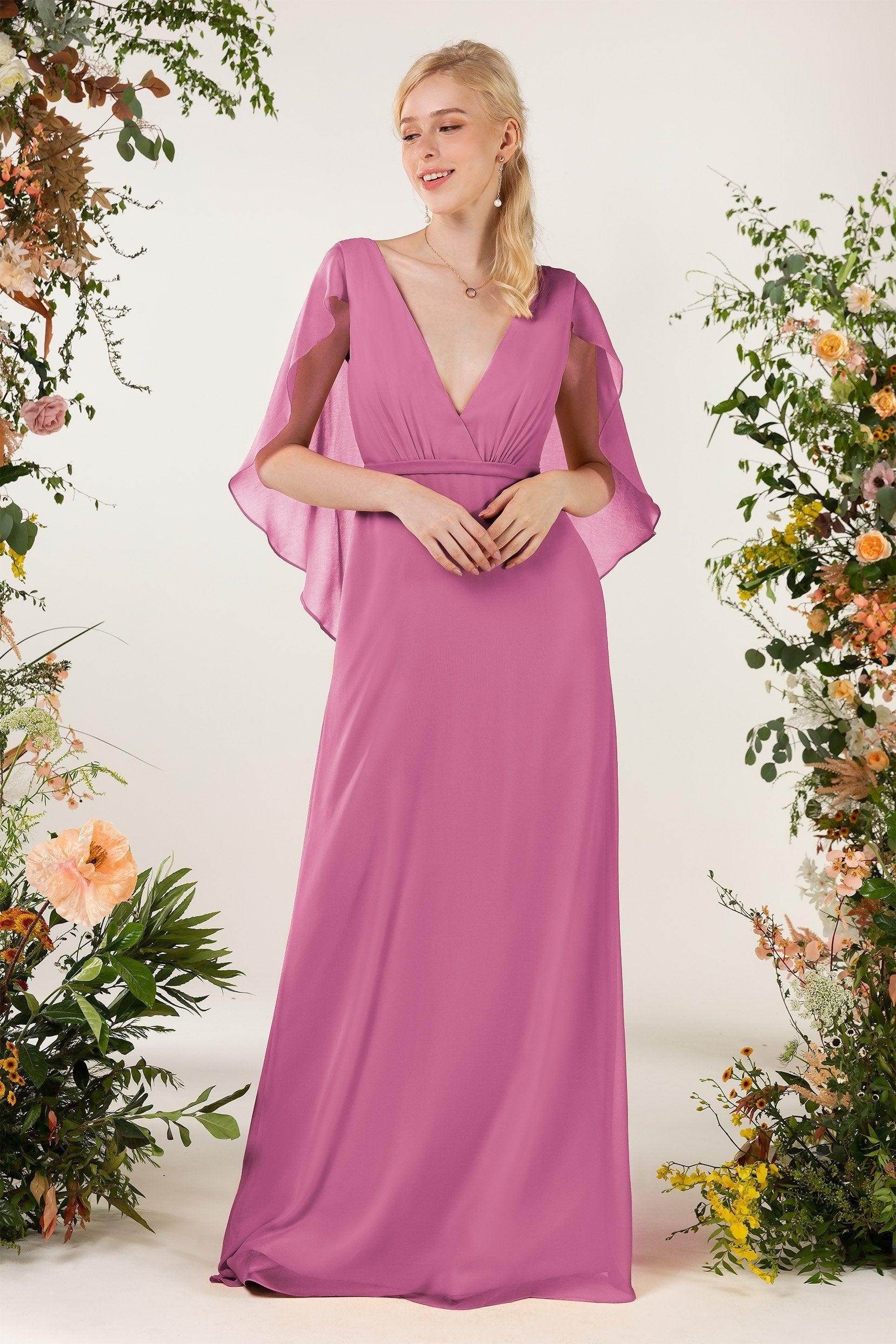 Sheath Sweep-Brush Train Chiffon Bridesmaid Dress CB0468
