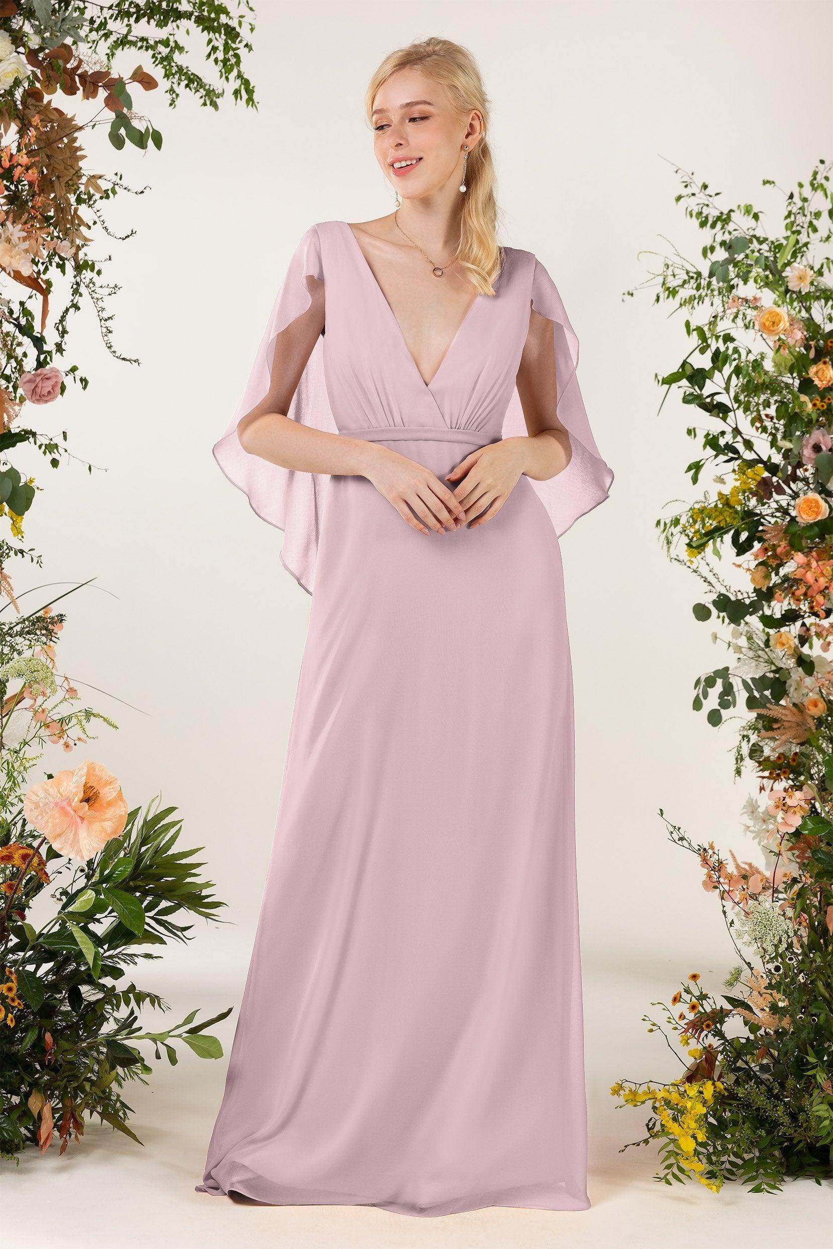 Sheath Sweep-Brush Train Chiffon Bridesmaid Dress CB0468