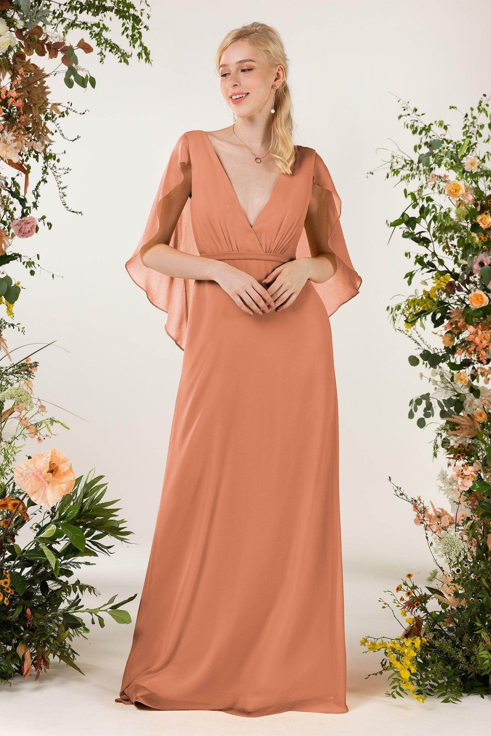 Sheath Sweep-Brush Train Chiffon Bridesmaid Dress CB0468
