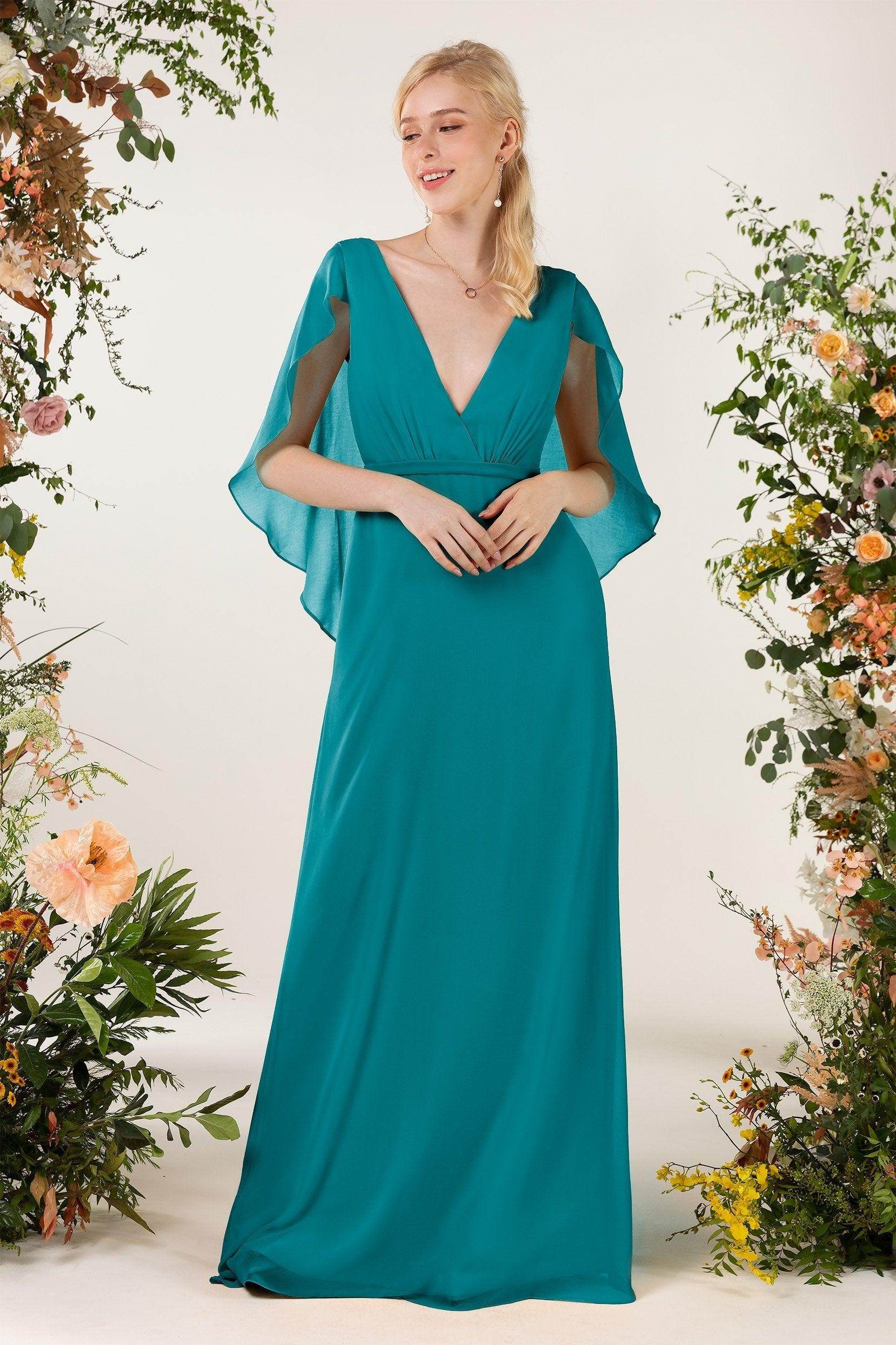 Sheath Sweep-Brush Train Chiffon Bridesmaid Dress CB0468