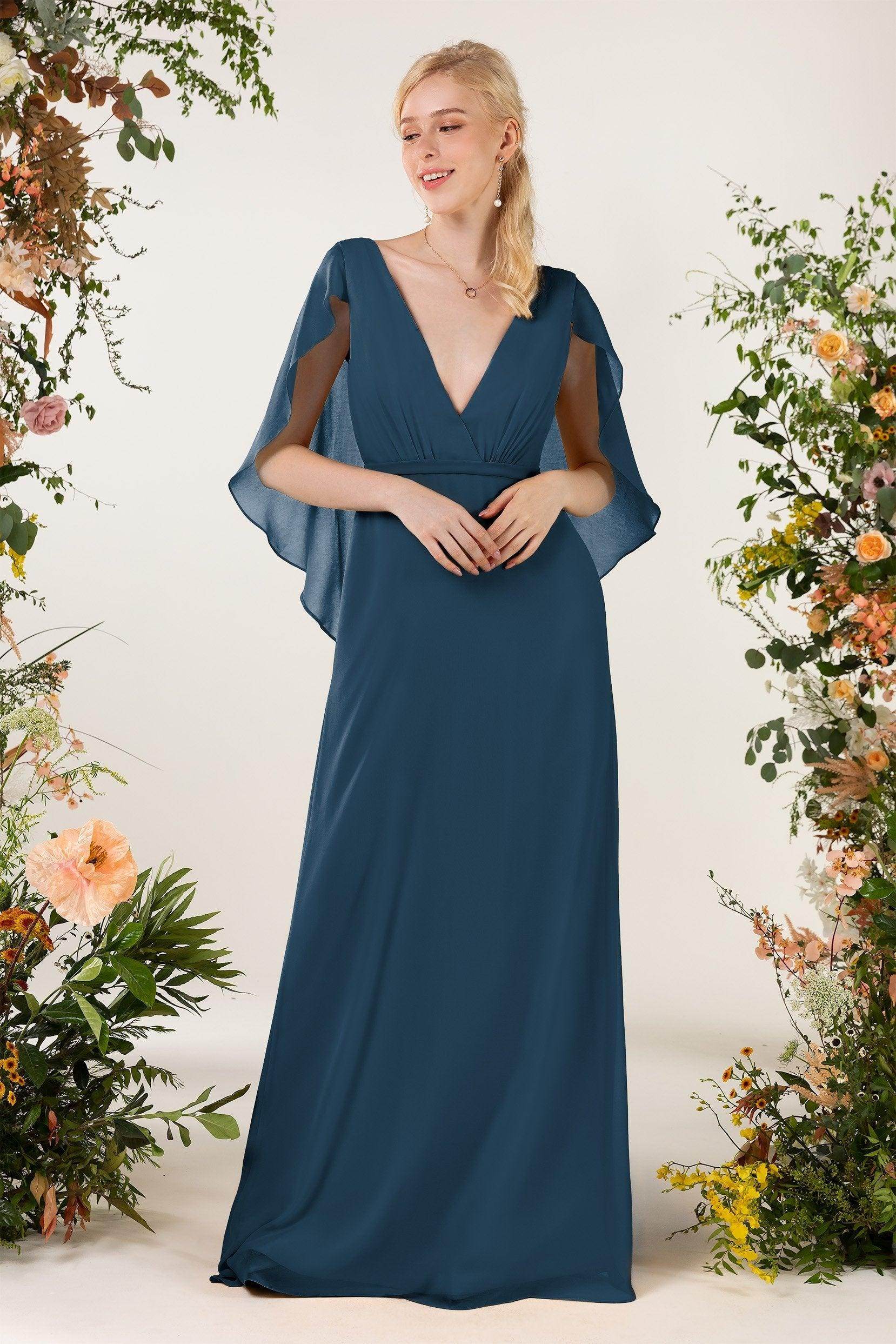 Sheath Sweep-Brush Train Chiffon Bridesmaid Dress CB0468