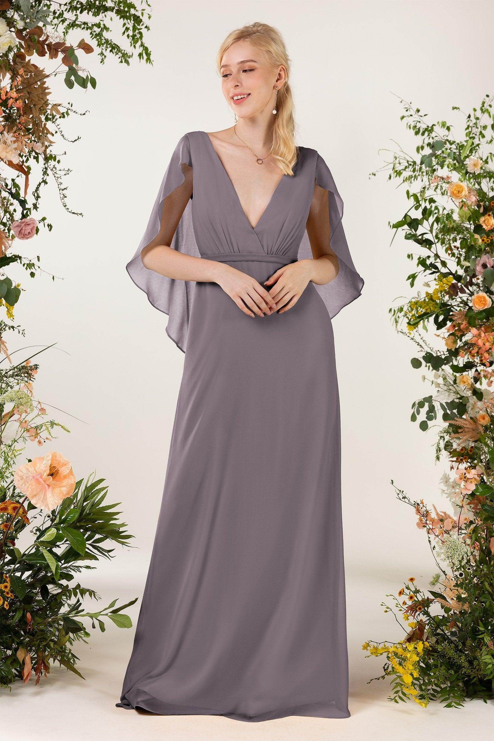 Sheath Sweep-Brush Train Chiffon Bridesmaid Dress CB0468