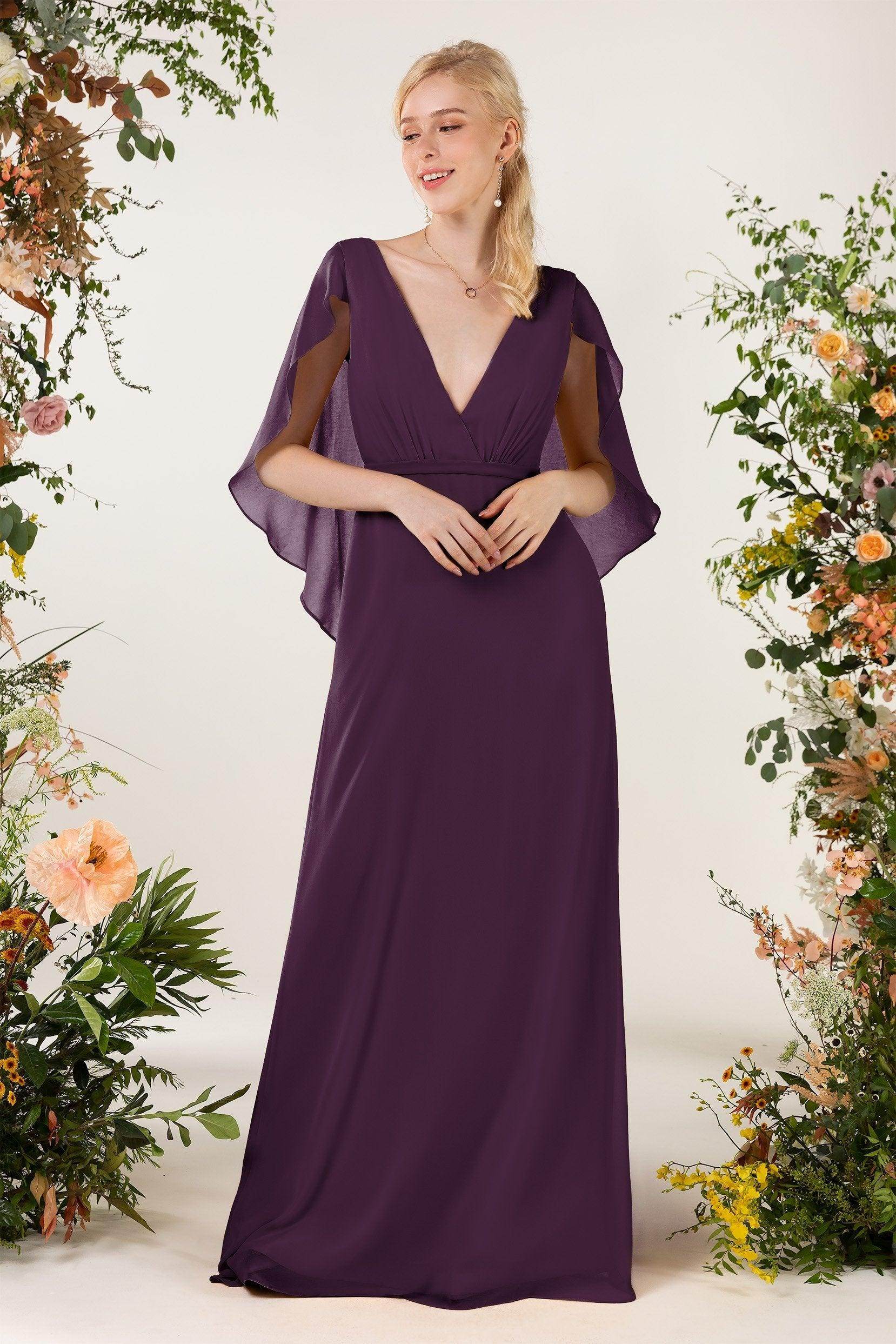 Sheath Sweep-Brush Train Chiffon Bridesmaid Dress CB0468