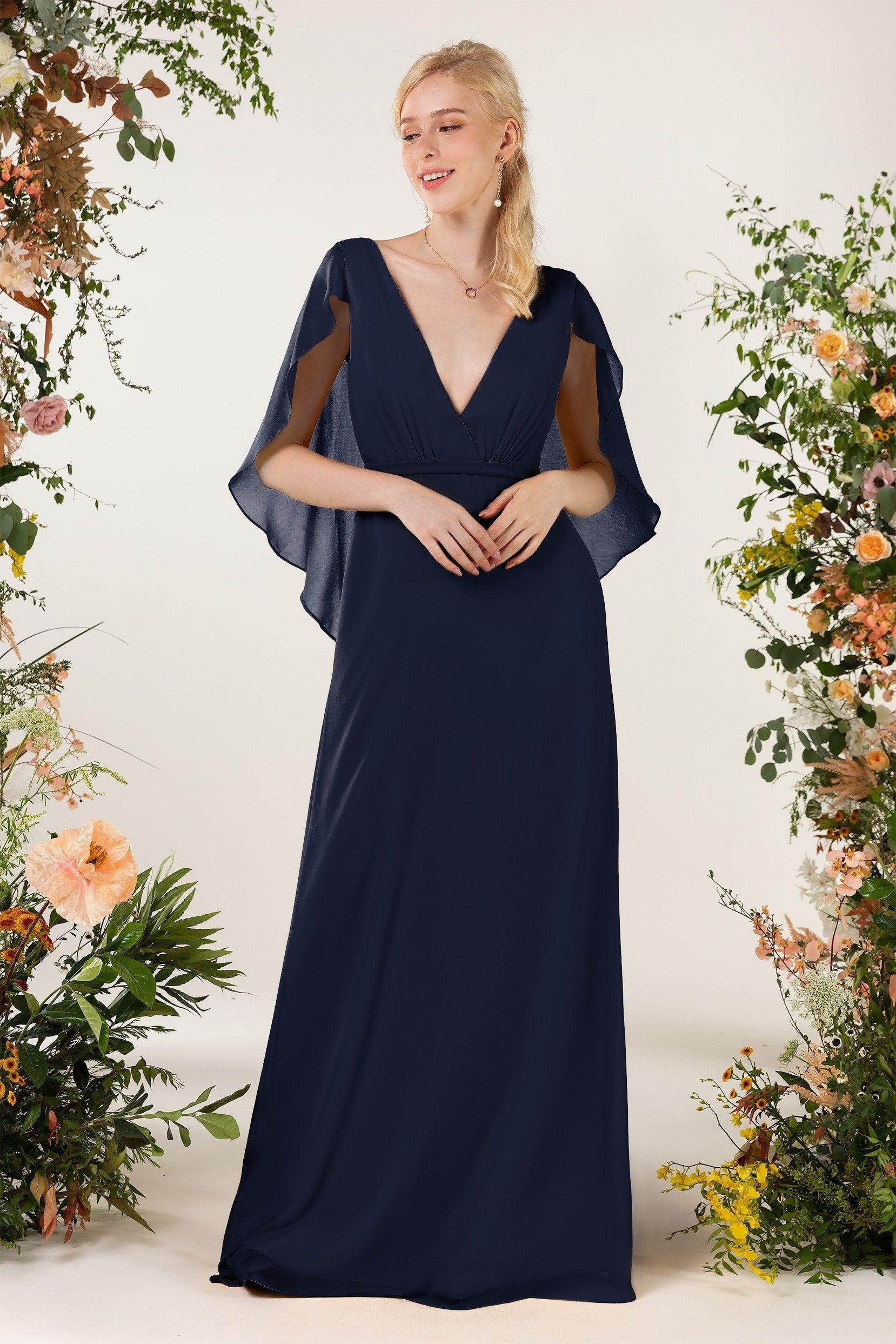 Sheath Sweep-Brush Train Chiffon Bridesmaid Dress CB0468