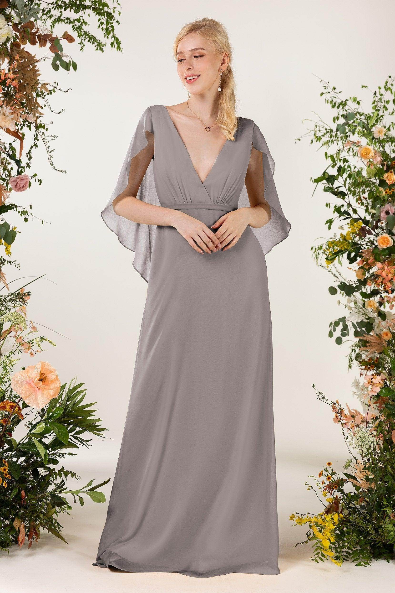 Sheath Sweep-Brush Train Chiffon Bridesmaid Dress CB0468
