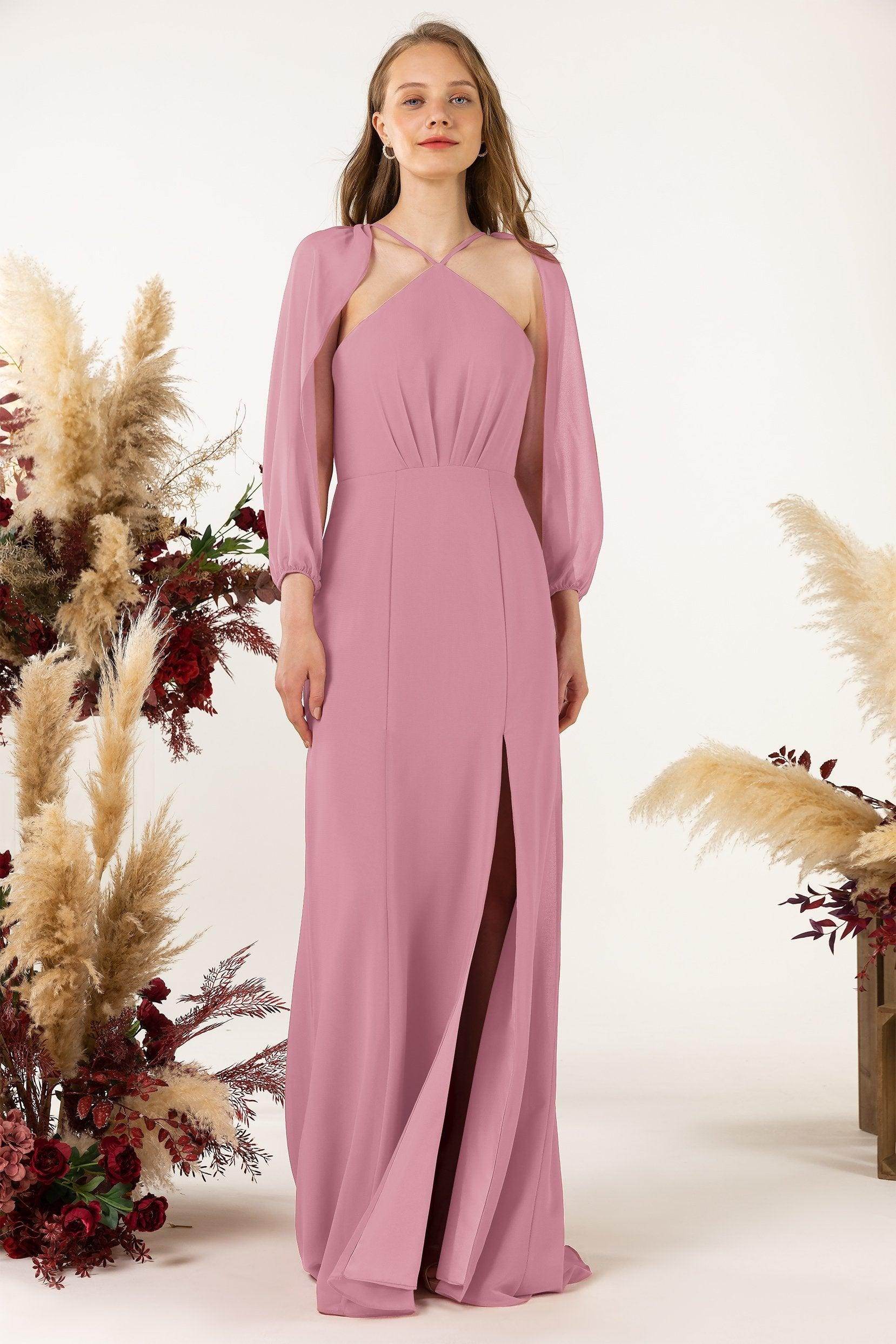 Sheath Sweep-Brush Train Chiffon Bridesmaid Dress CB0469