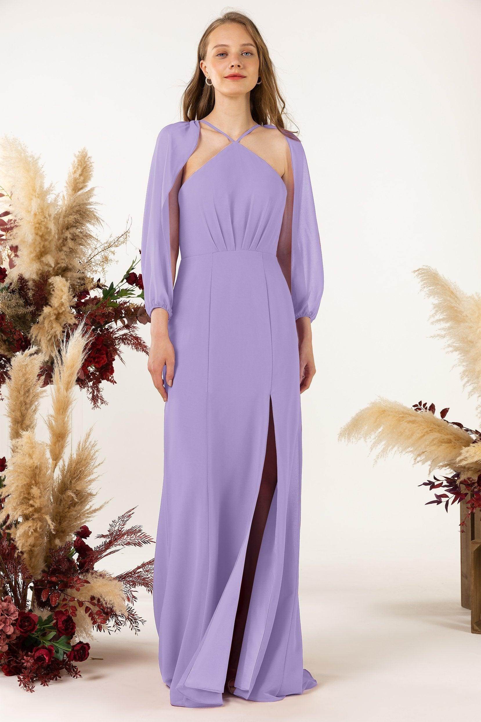 Sheath Sweep-Brush Train Chiffon Bridesmaid Dress CB0469
