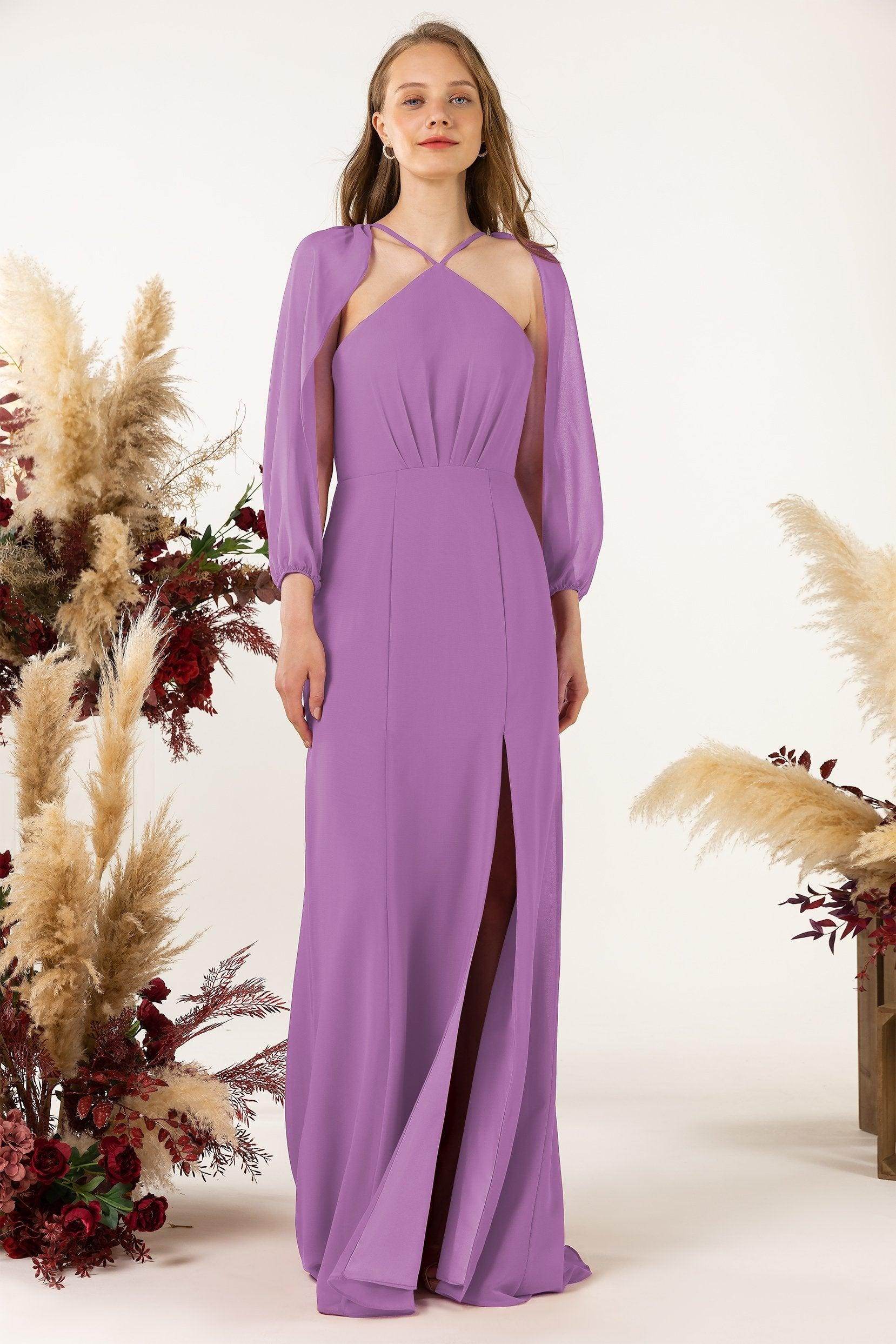 Sheath Sweep-Brush Train Chiffon Bridesmaid Dress CB0469
