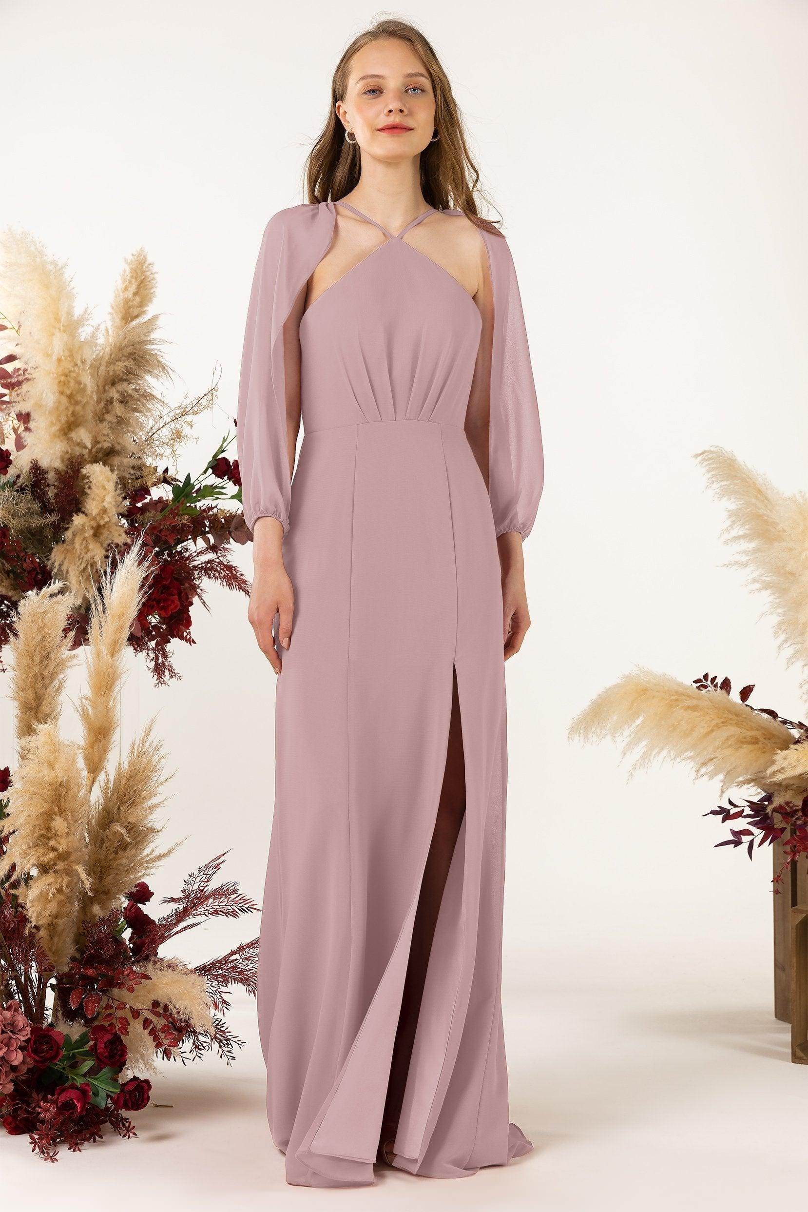 Sheath Sweep-Brush Train Chiffon Bridesmaid Dress CB0469