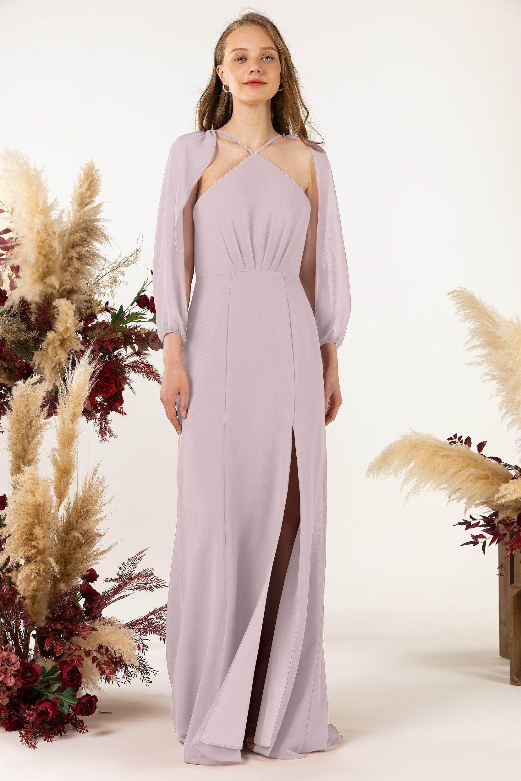 Sheath Sweep-Brush Train Chiffon Bridesmaid Dress CB0469