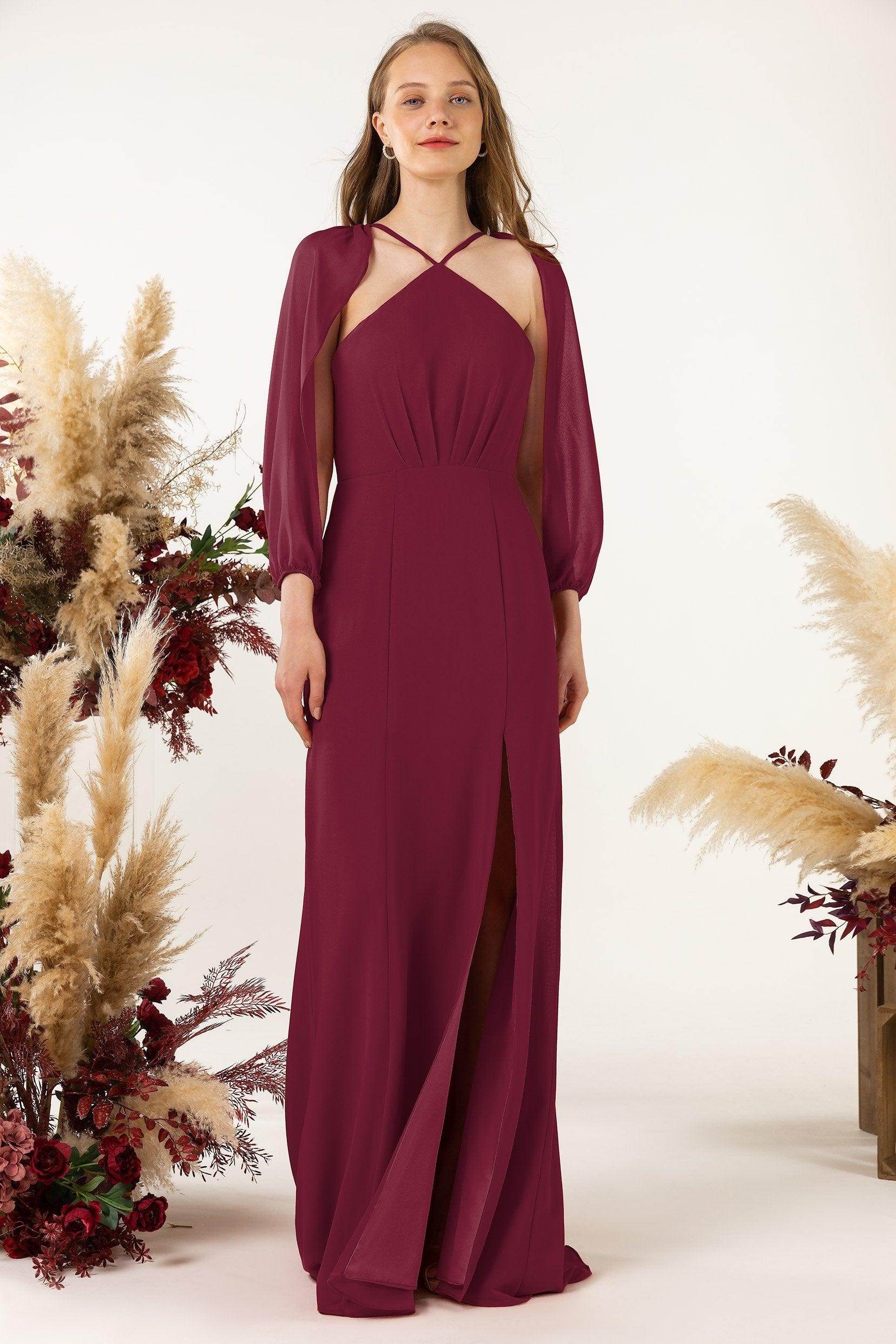 Sheath Sweep-Brush Train Chiffon Bridesmaid Dress CB0469