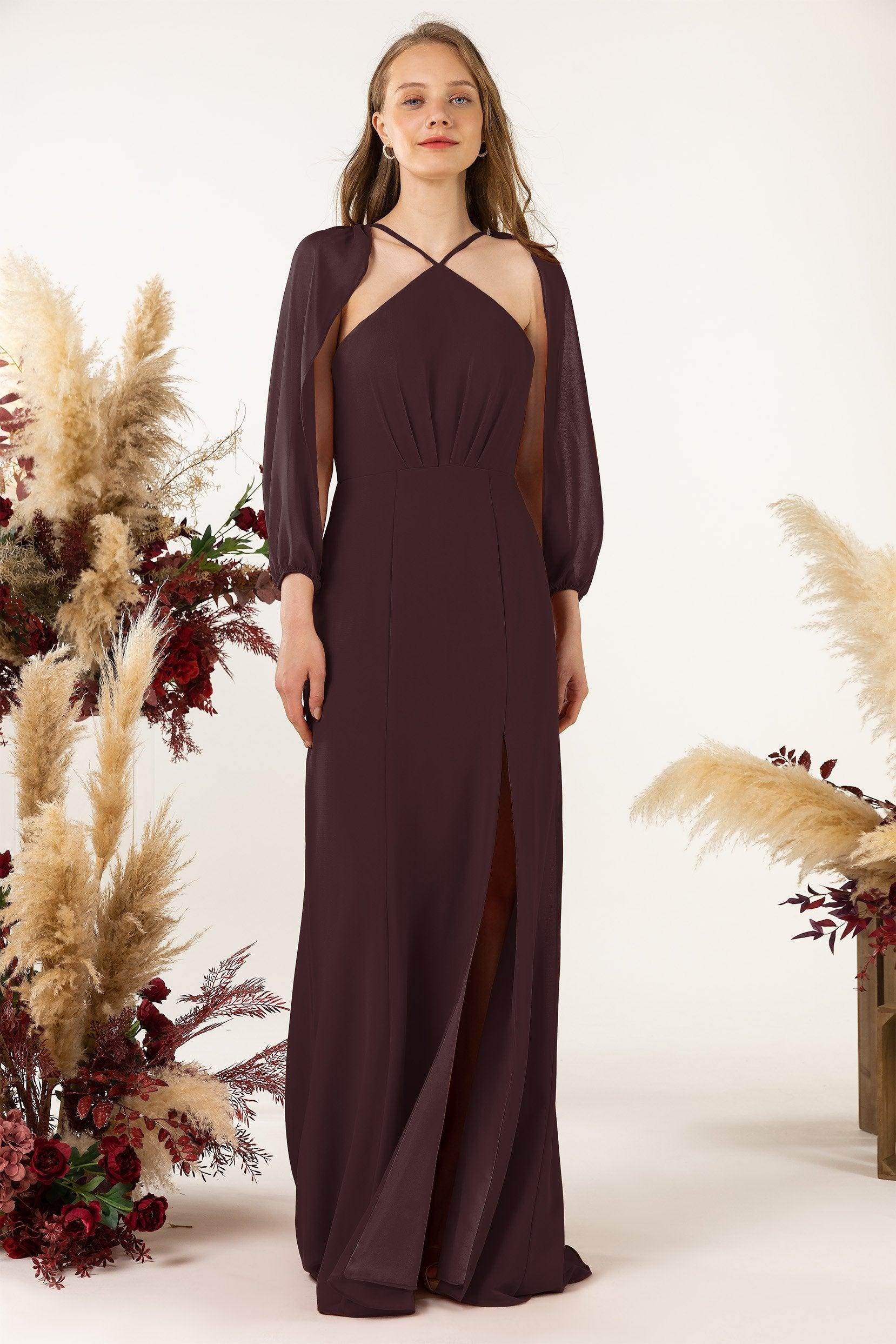 Sheath Sweep-Brush Train Chiffon Bridesmaid Dress CB0469