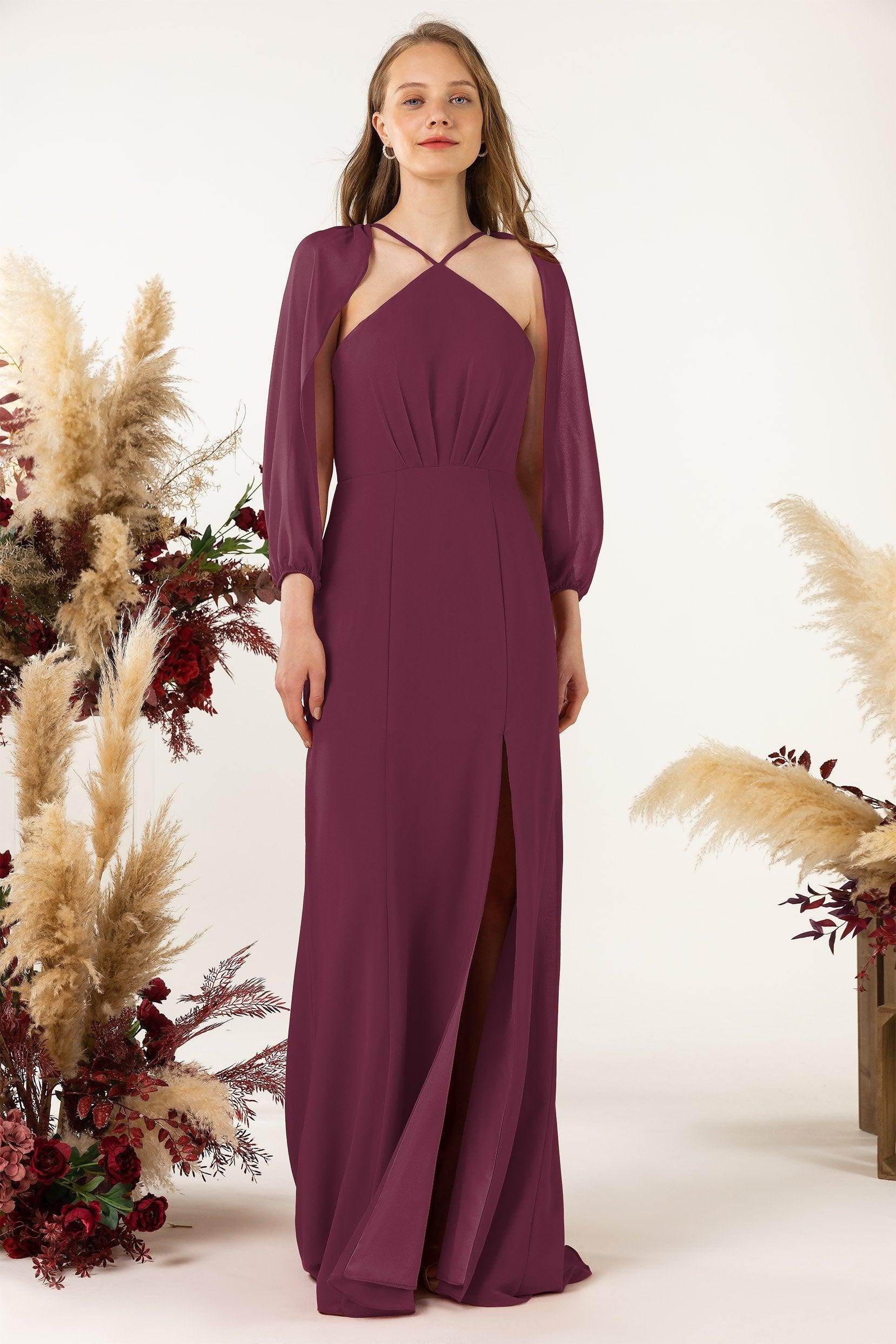 Sheath Sweep-Brush Train Chiffon Bridesmaid Dress CB0469