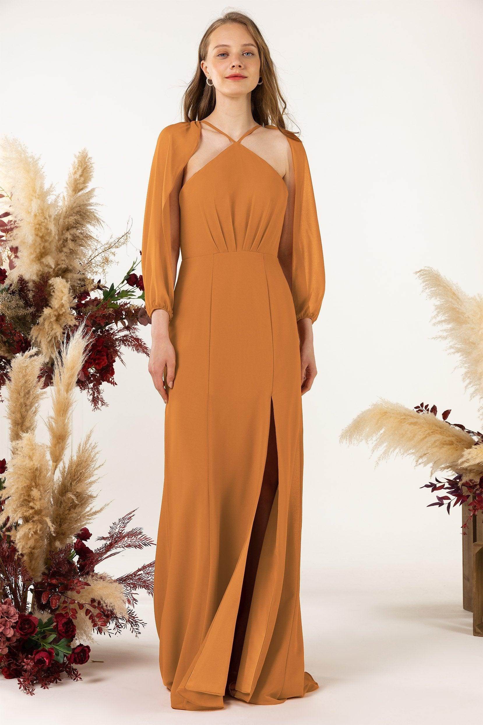 Sheath Sweep-Brush Train Chiffon Bridesmaid Dress CB0469