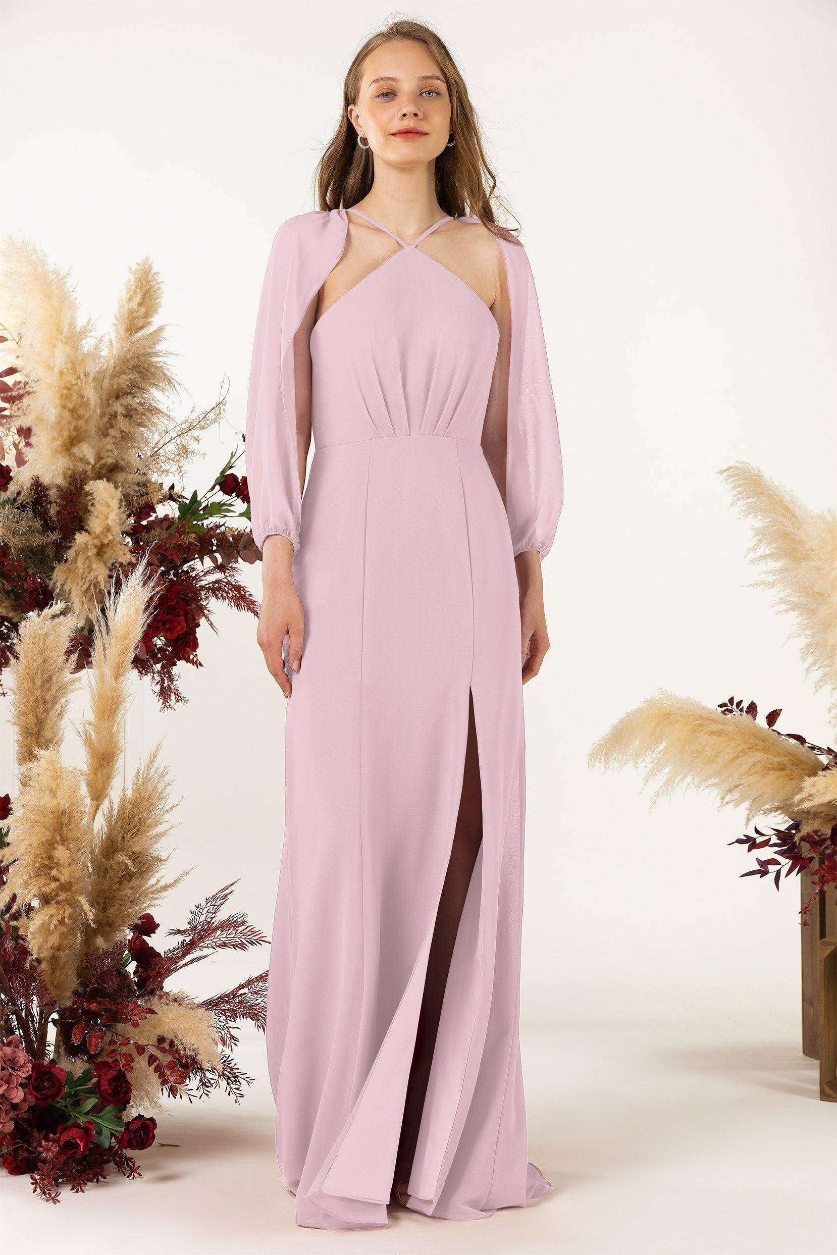 Sheath Sweep-Brush Train Chiffon Bridesmaid Dress CB0469
