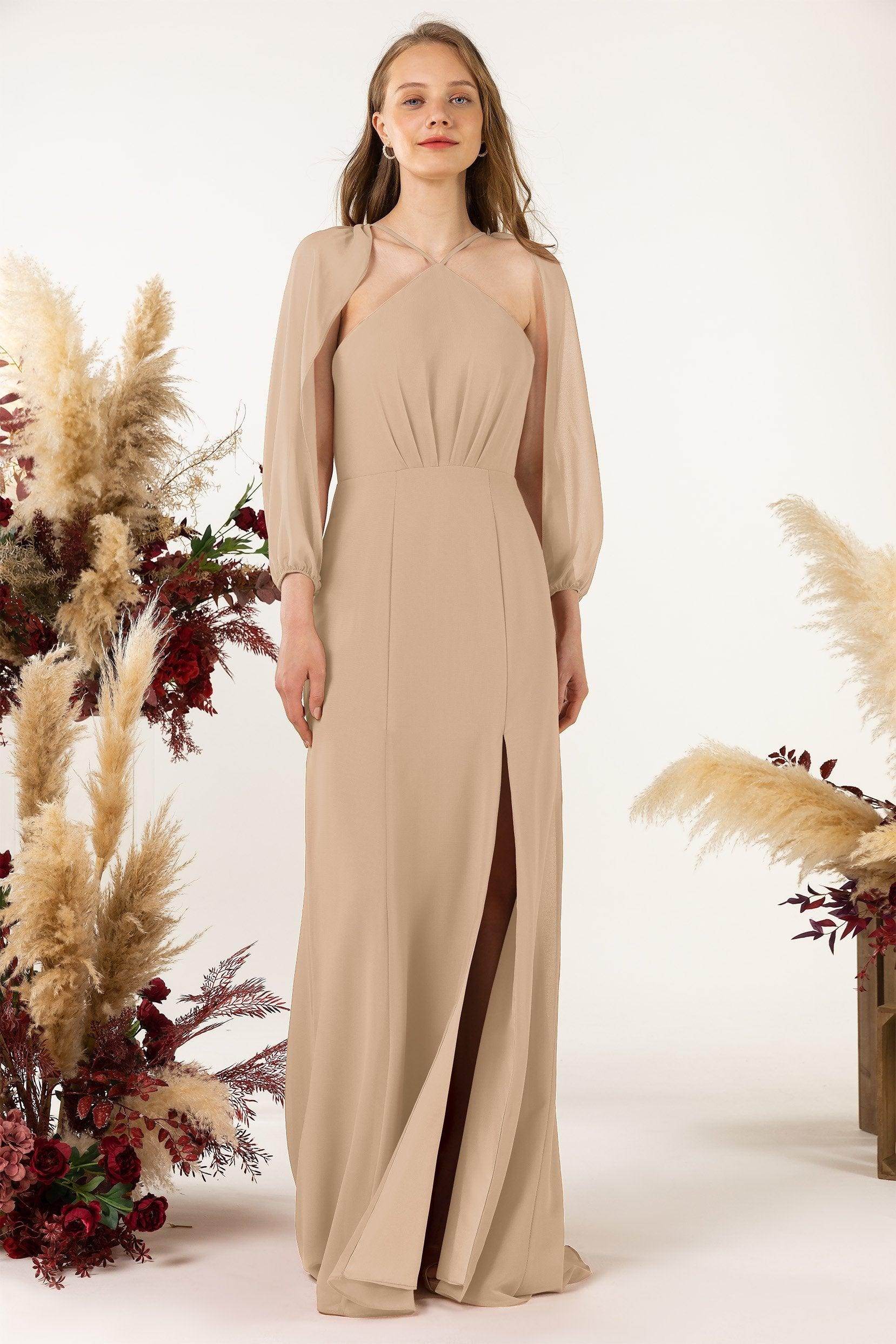 Sheath Sweep-Brush Train Chiffon Bridesmaid Dress CB0469