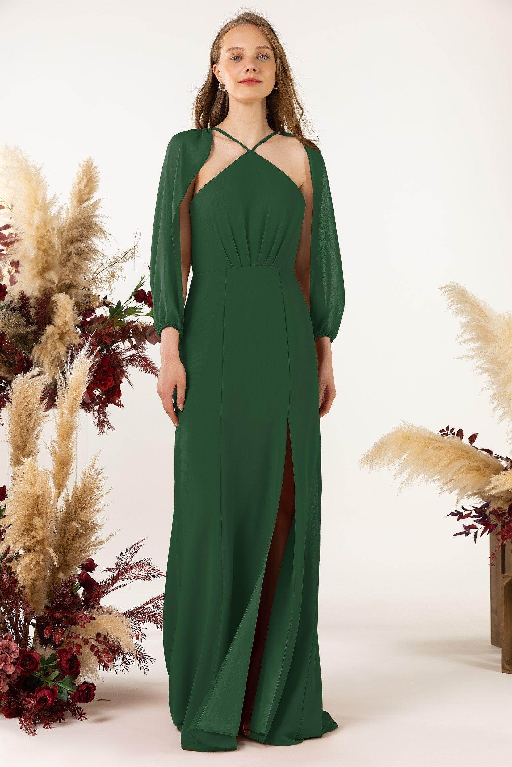 Sheath Sweep-Brush Train Chiffon Bridesmaid Dress CB0469