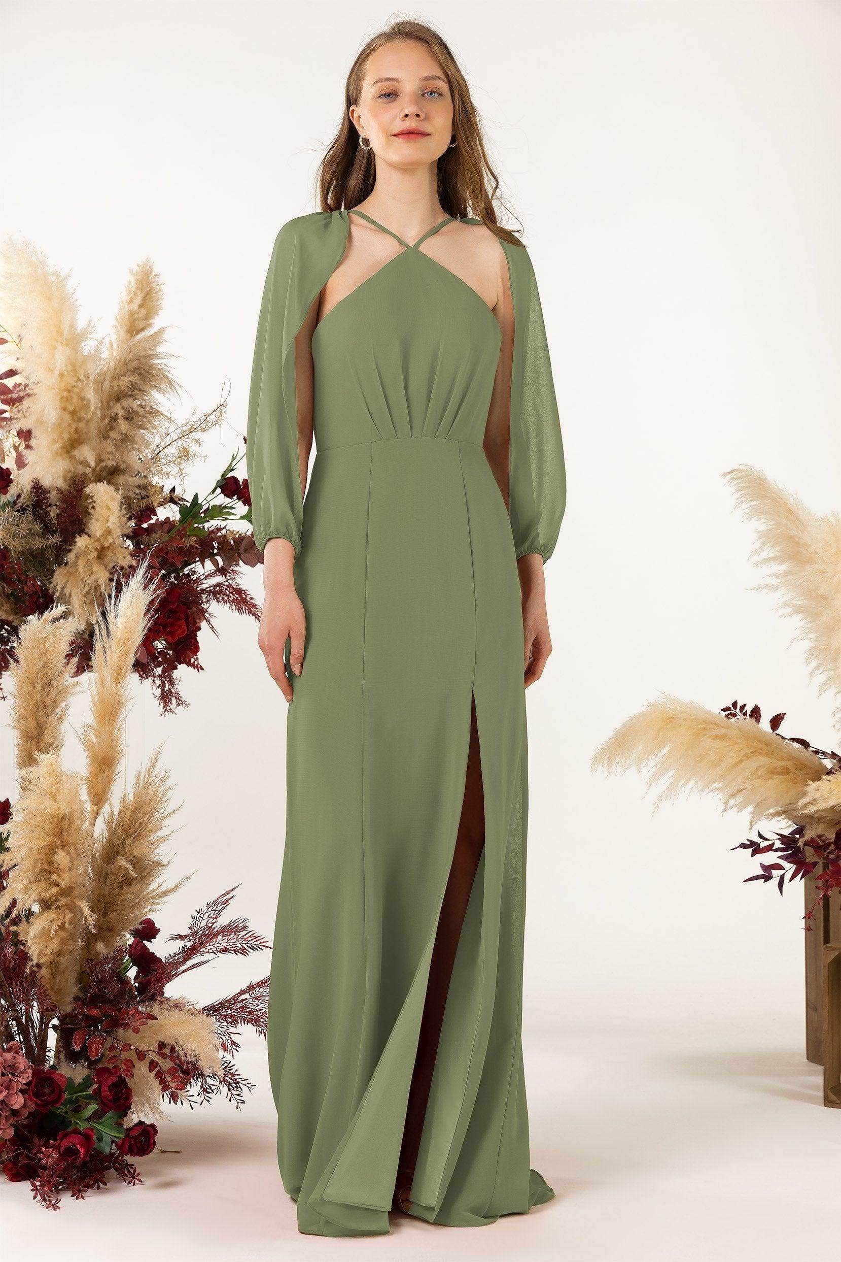 Sheath Sweep-Brush Train Chiffon Bridesmaid Dress CB0469