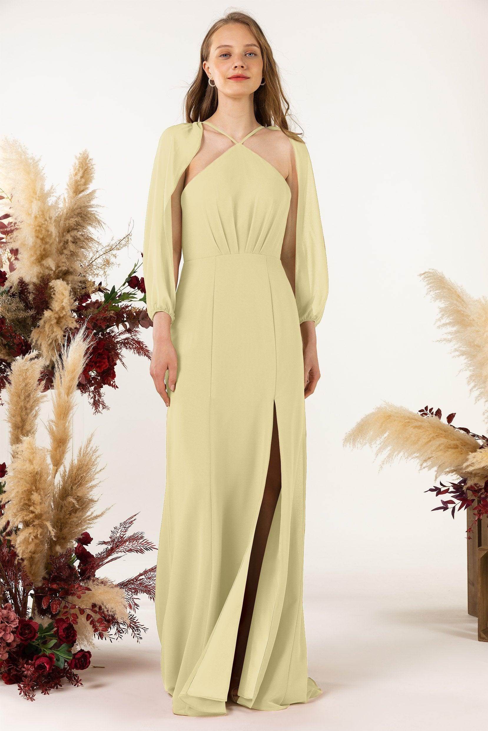 Sheath Sweep-Brush Train Chiffon Bridesmaid Dress CB0469