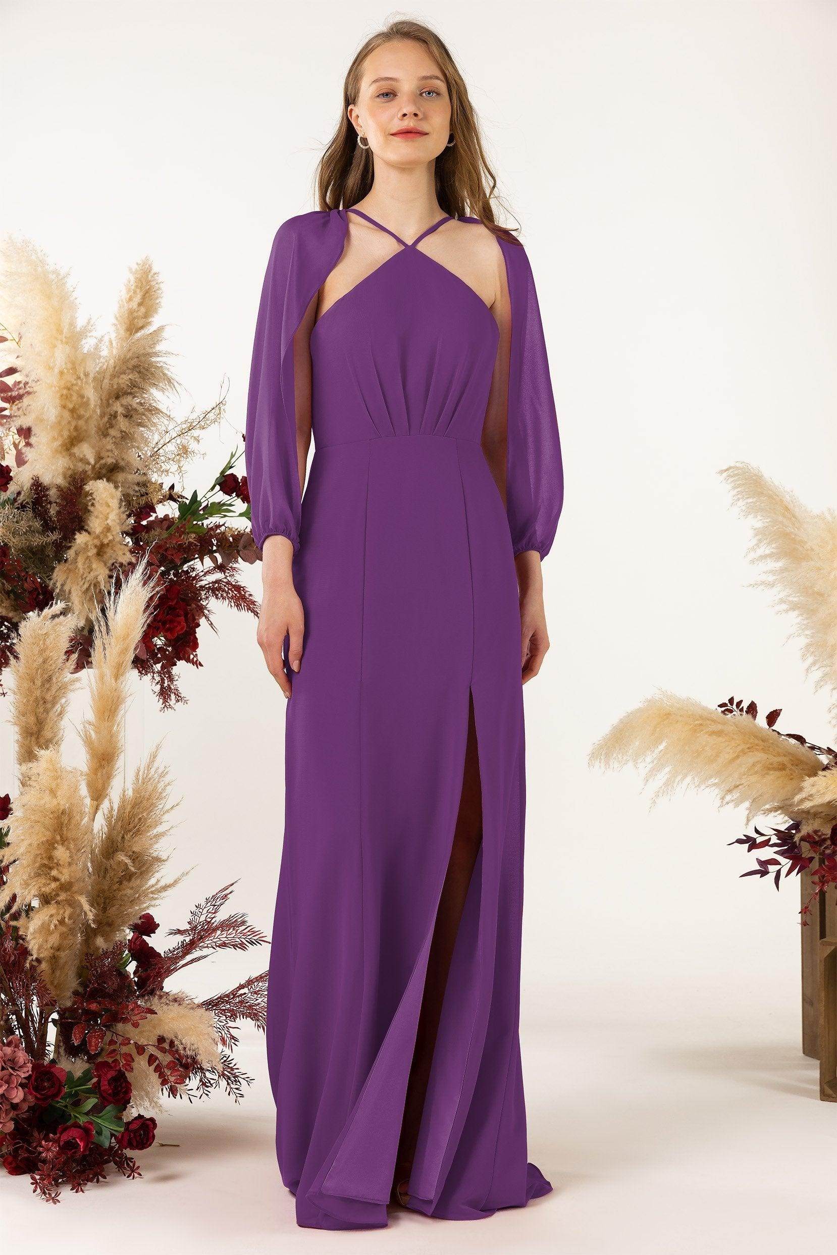 Sheath Sweep-Brush Train Chiffon Bridesmaid Dress CB0469