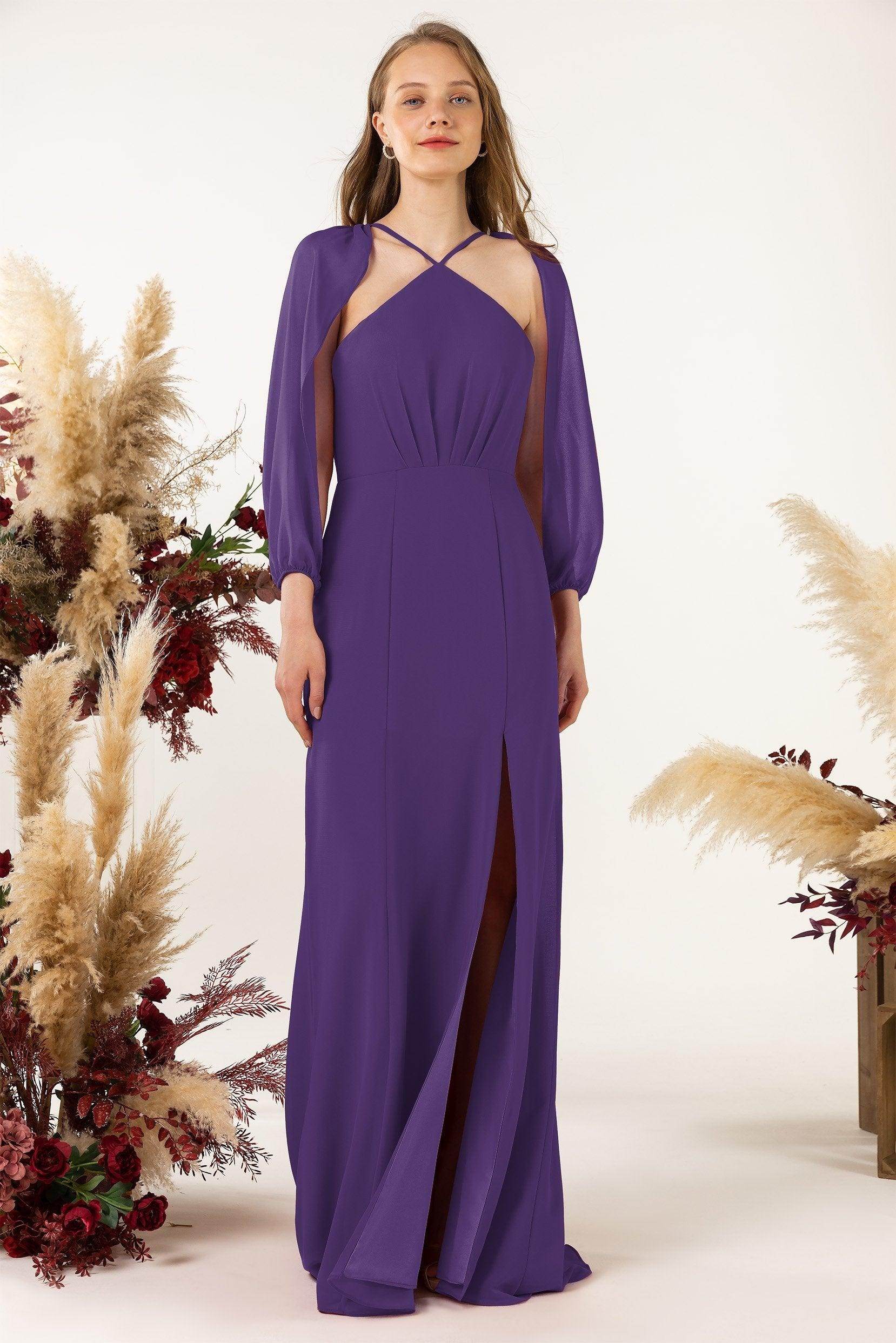 Sheath Sweep-Brush Train Chiffon Bridesmaid Dress CB0469