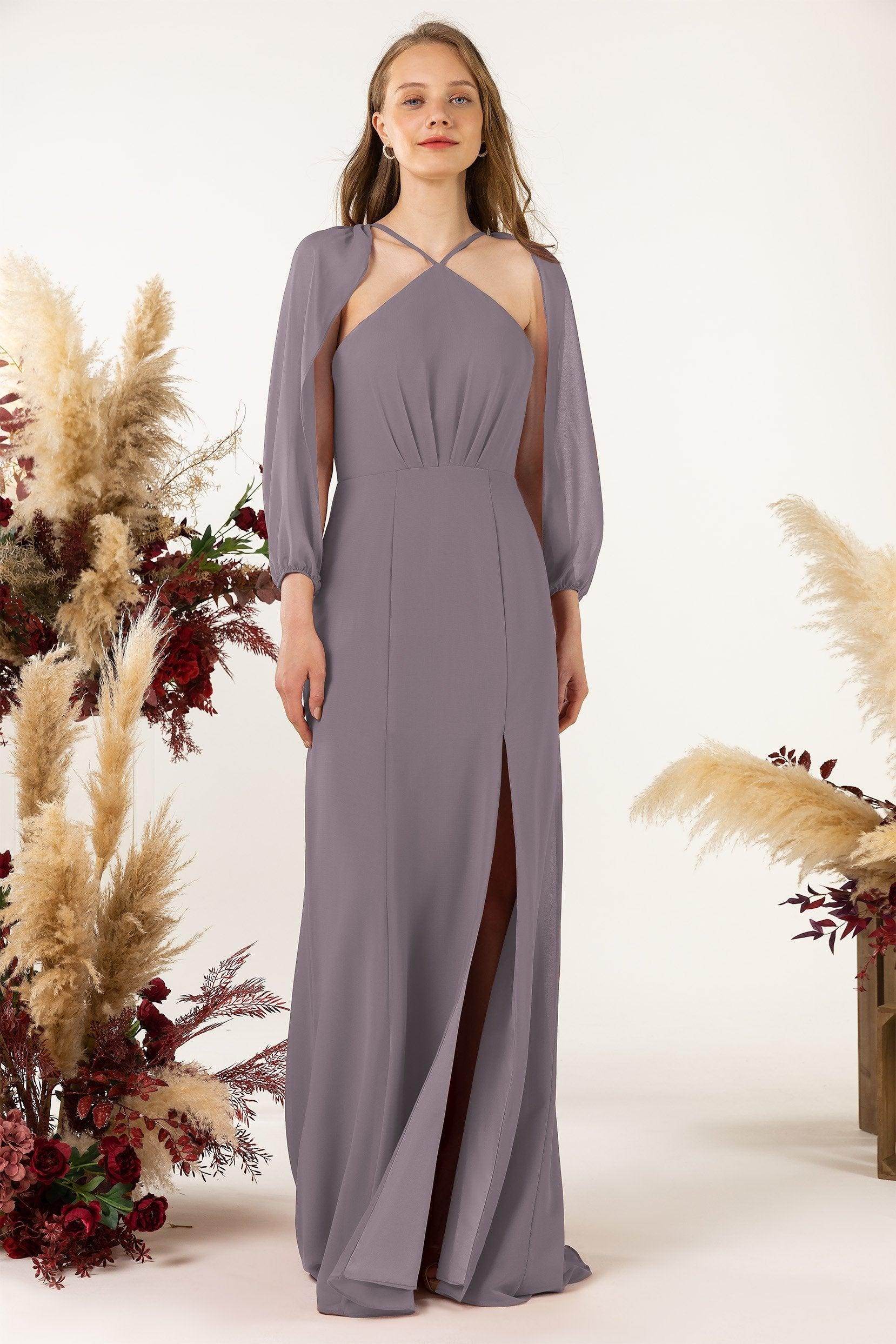 Sheath Sweep-Brush Train Chiffon Bridesmaid Dress CB0469