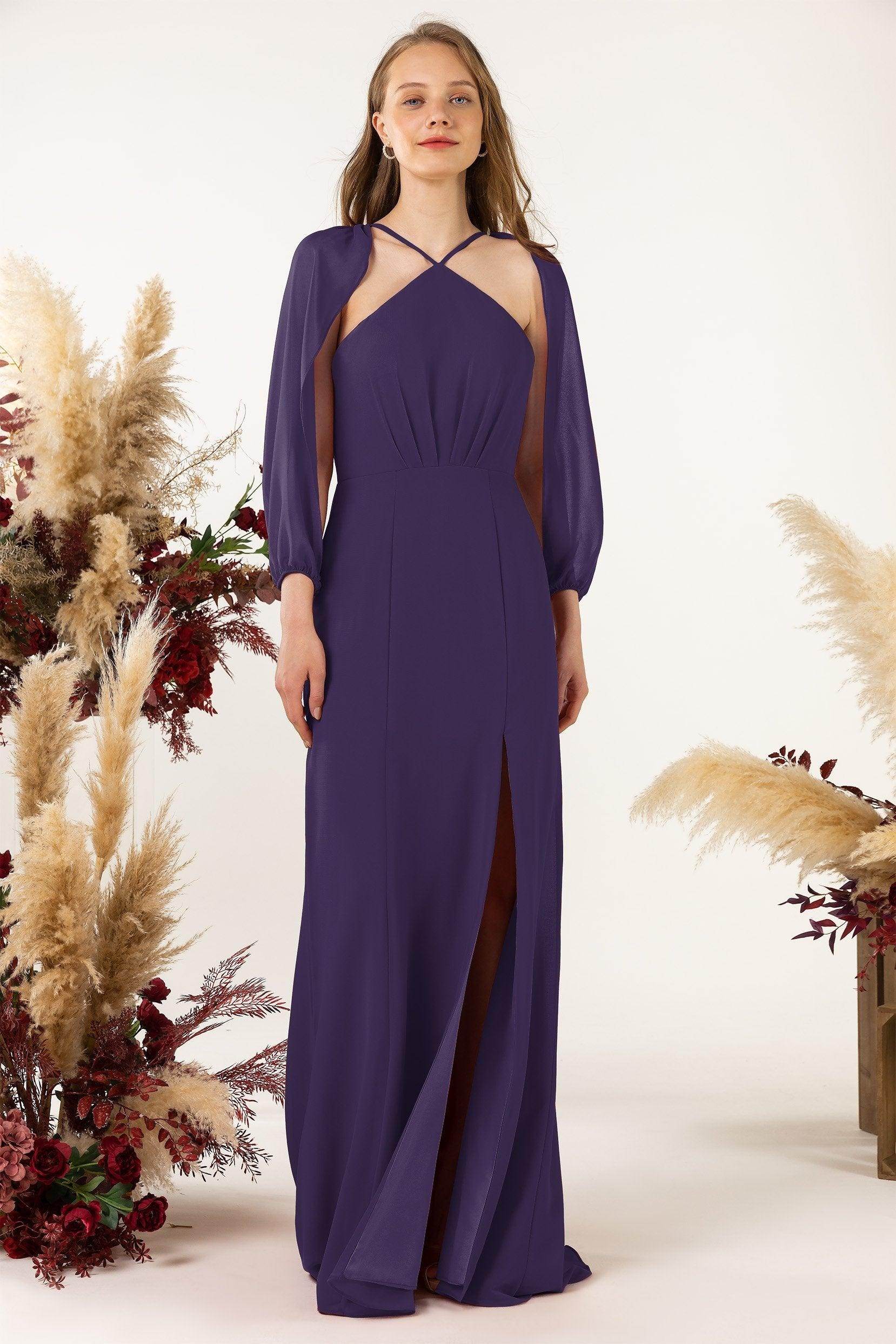 Sheath Sweep-Brush Train Chiffon Bridesmaid Dress CB0469