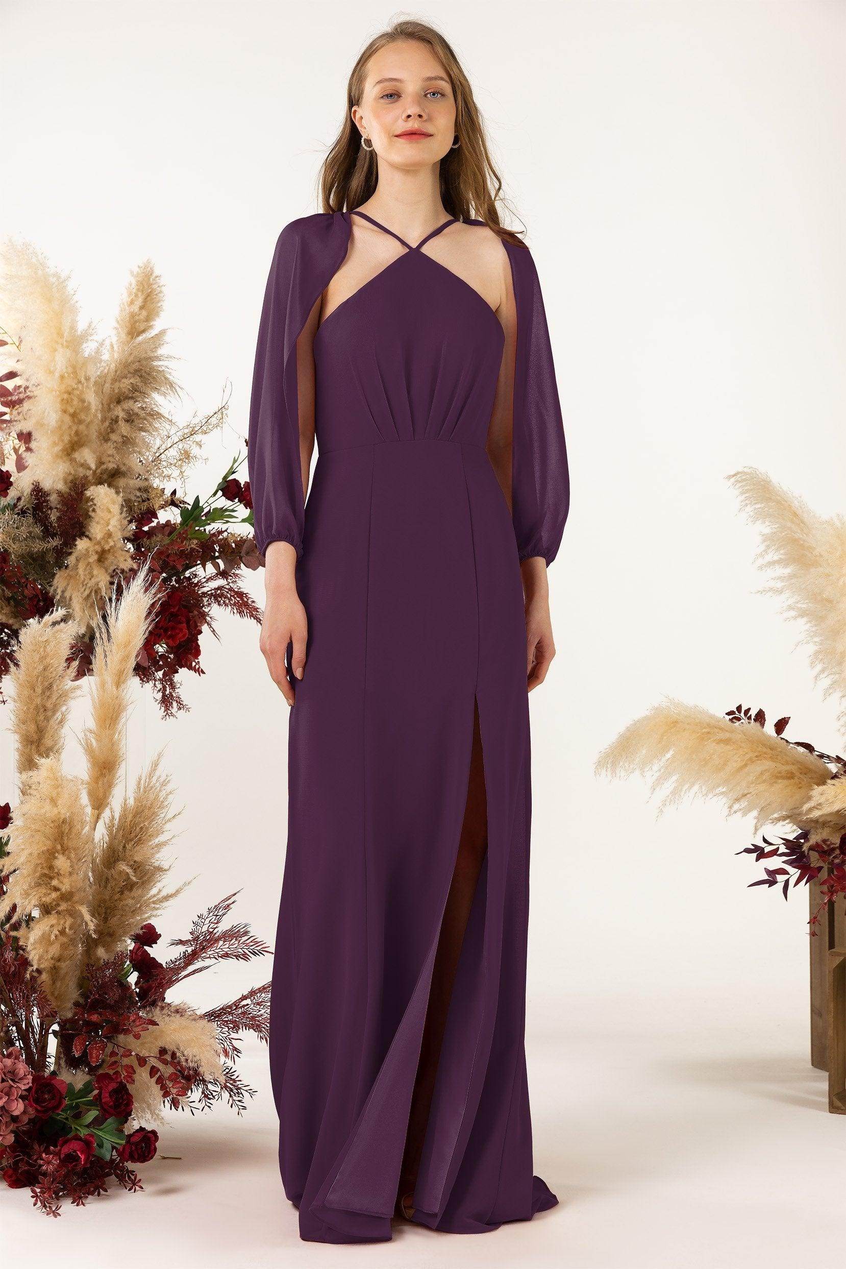 Sheath Sweep-Brush Train Chiffon Bridesmaid Dress CB0469