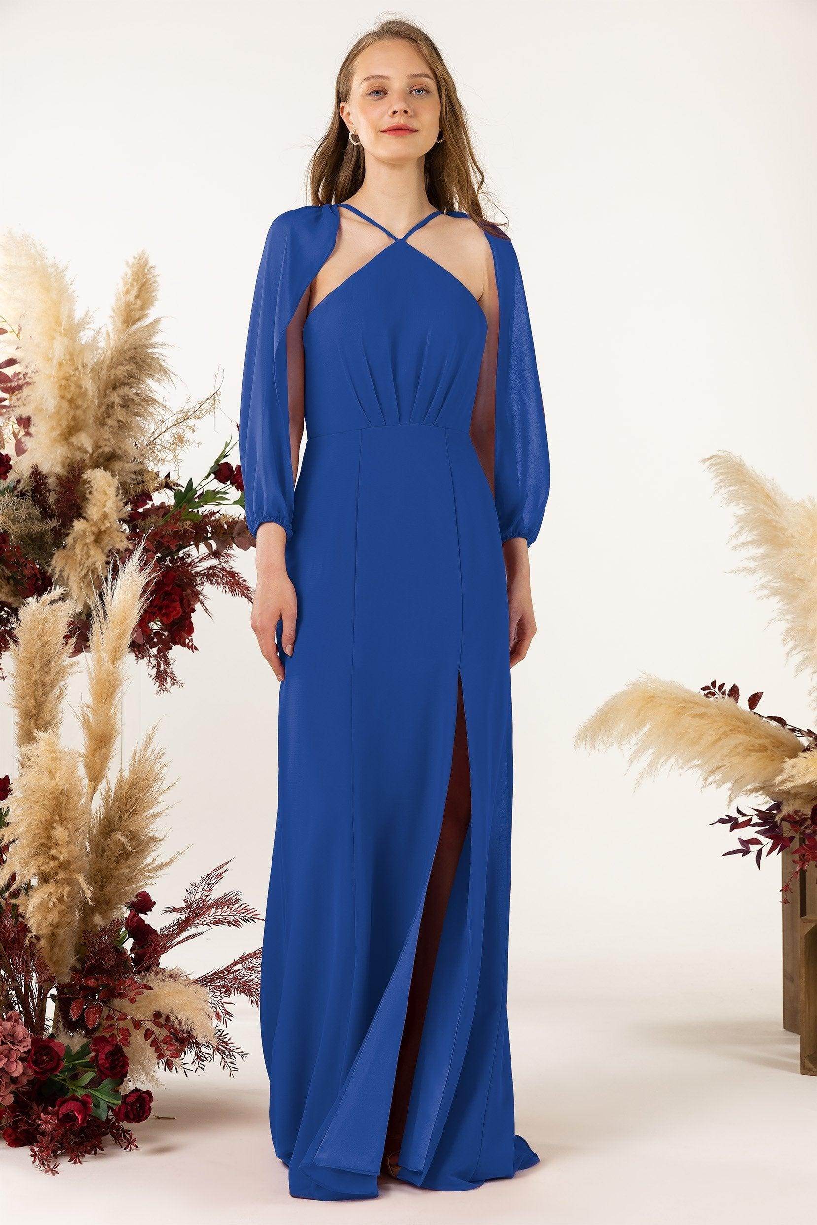 Sheath Sweep-Brush Train Chiffon Bridesmaid Dress CB0469