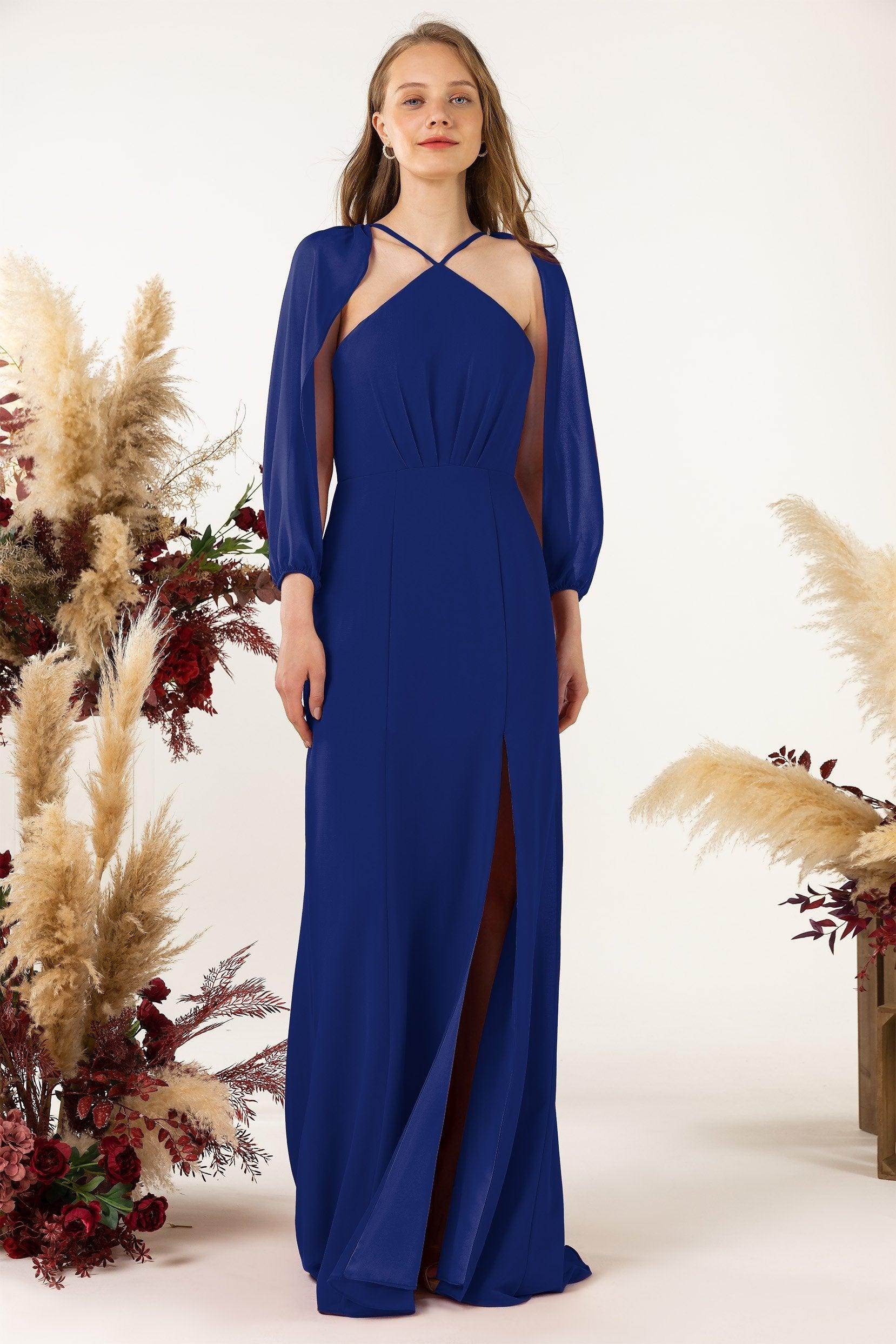 Sheath Sweep-Brush Train Chiffon Bridesmaid Dress CB0469