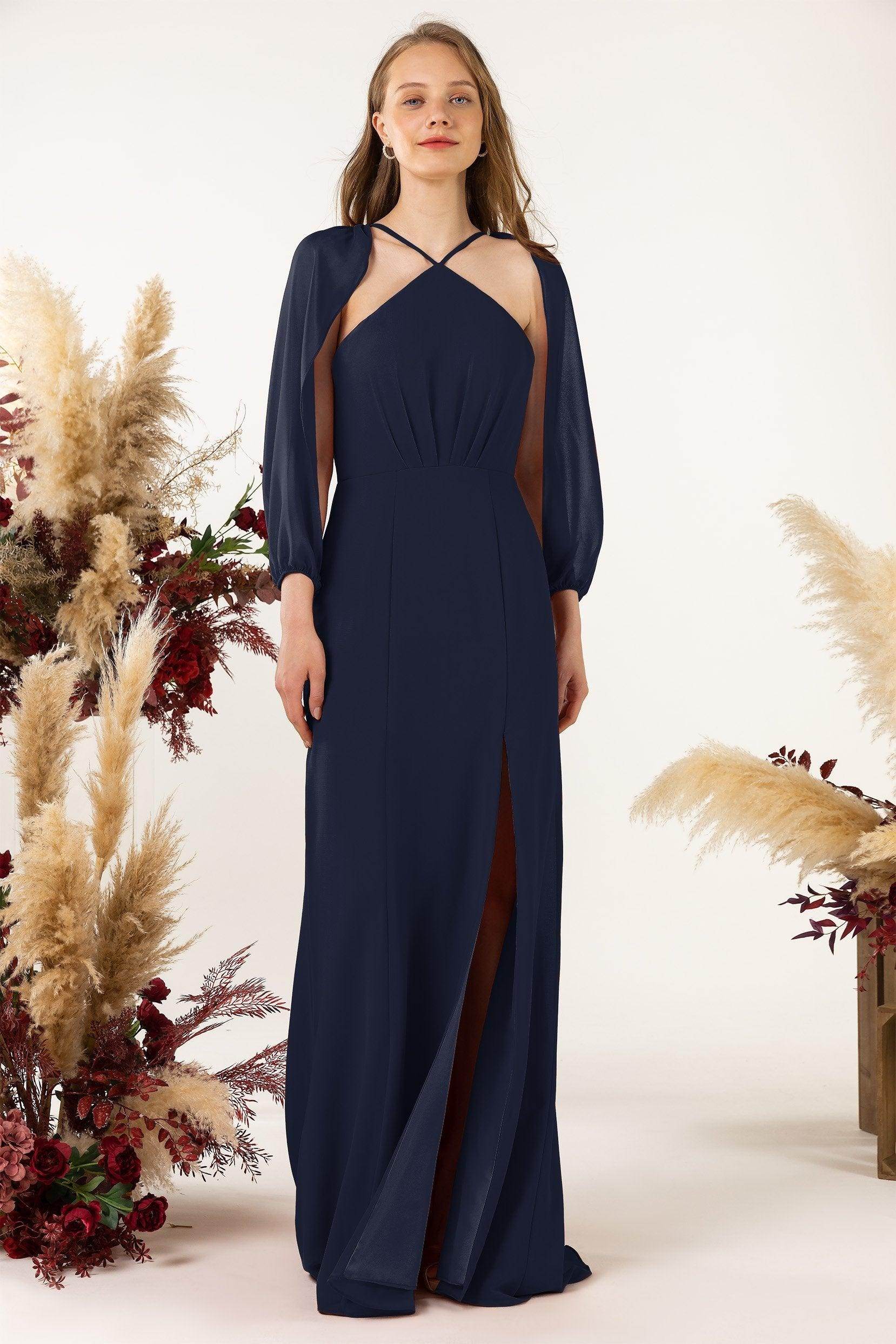 Sheath Sweep-Brush Train Chiffon Bridesmaid Dress CB0469