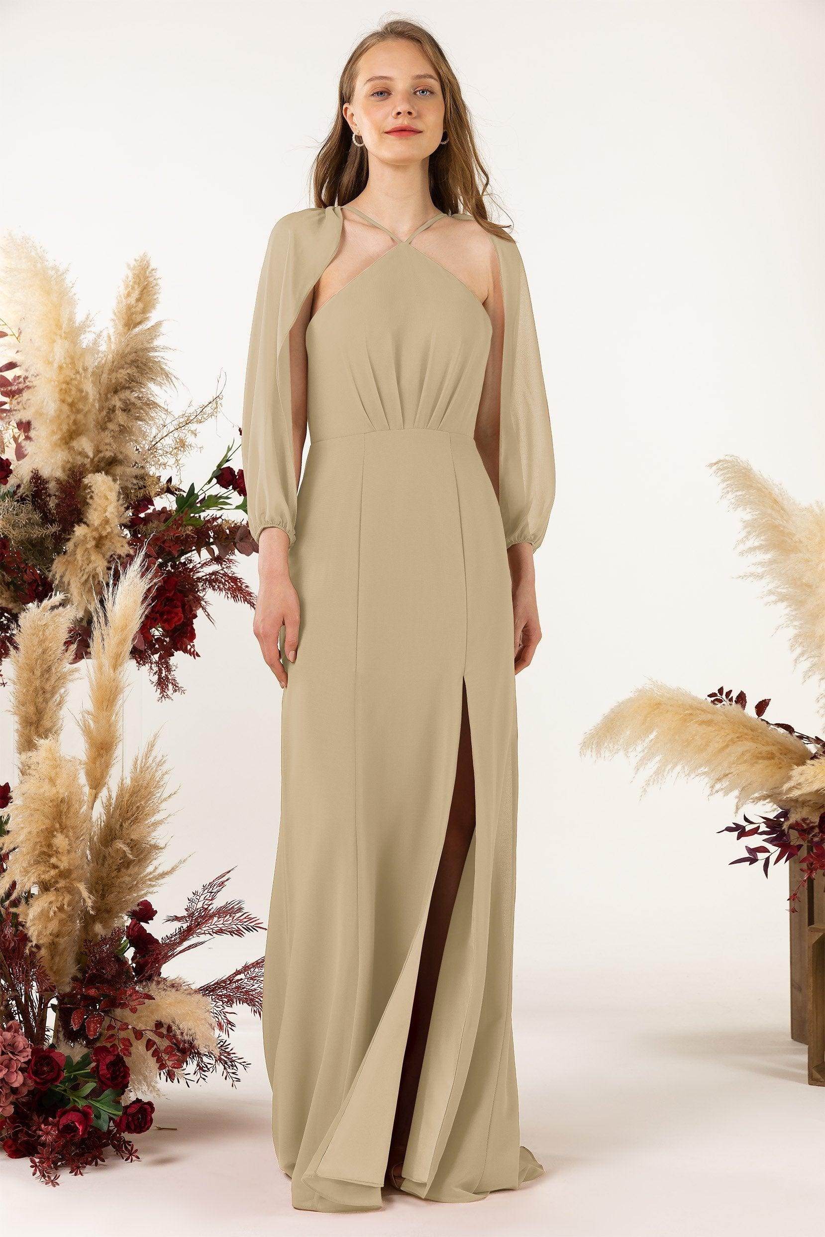 Sheath Sweep-Brush Train Chiffon Bridesmaid Dress CB0469