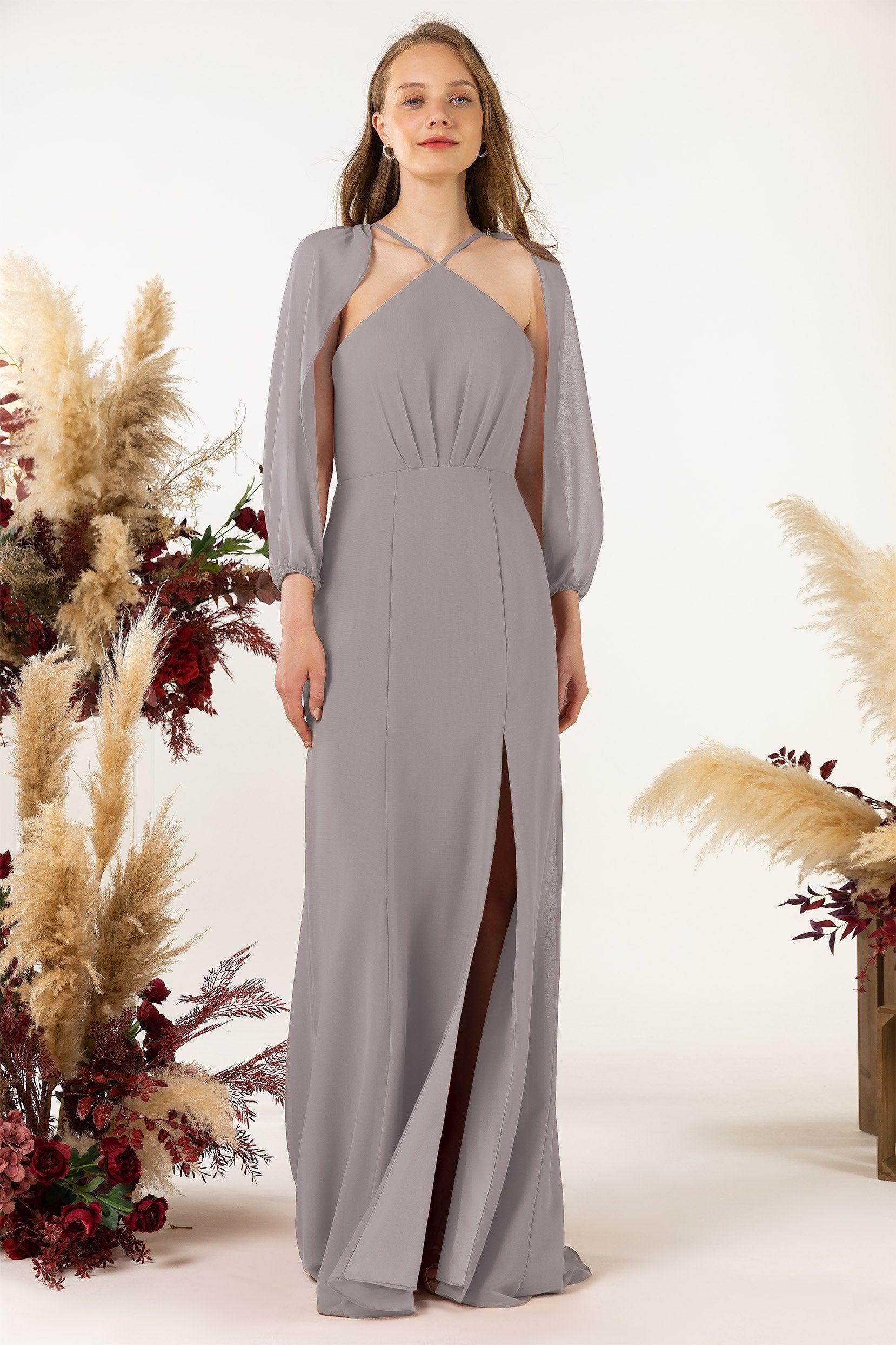 Sheath Sweep-Brush Train Chiffon Bridesmaid Dress CB0469