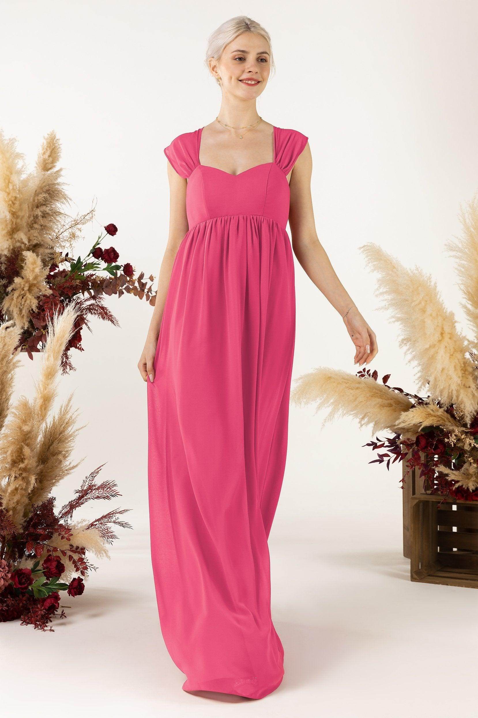 A-Line Sweep-Brush Train Chiffon Bridesmaid Dress CB0470