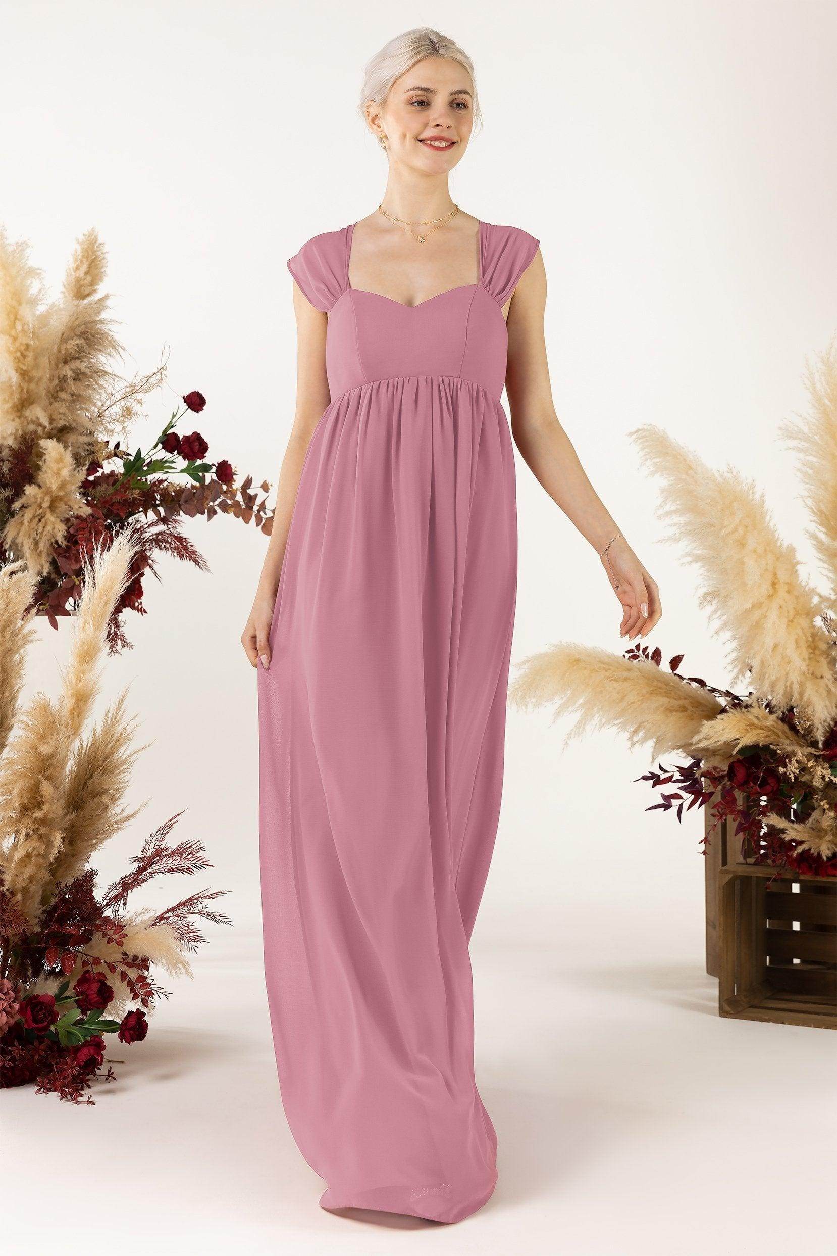 A-Line Sweep-Brush Train Chiffon Bridesmaid Dress CB0470