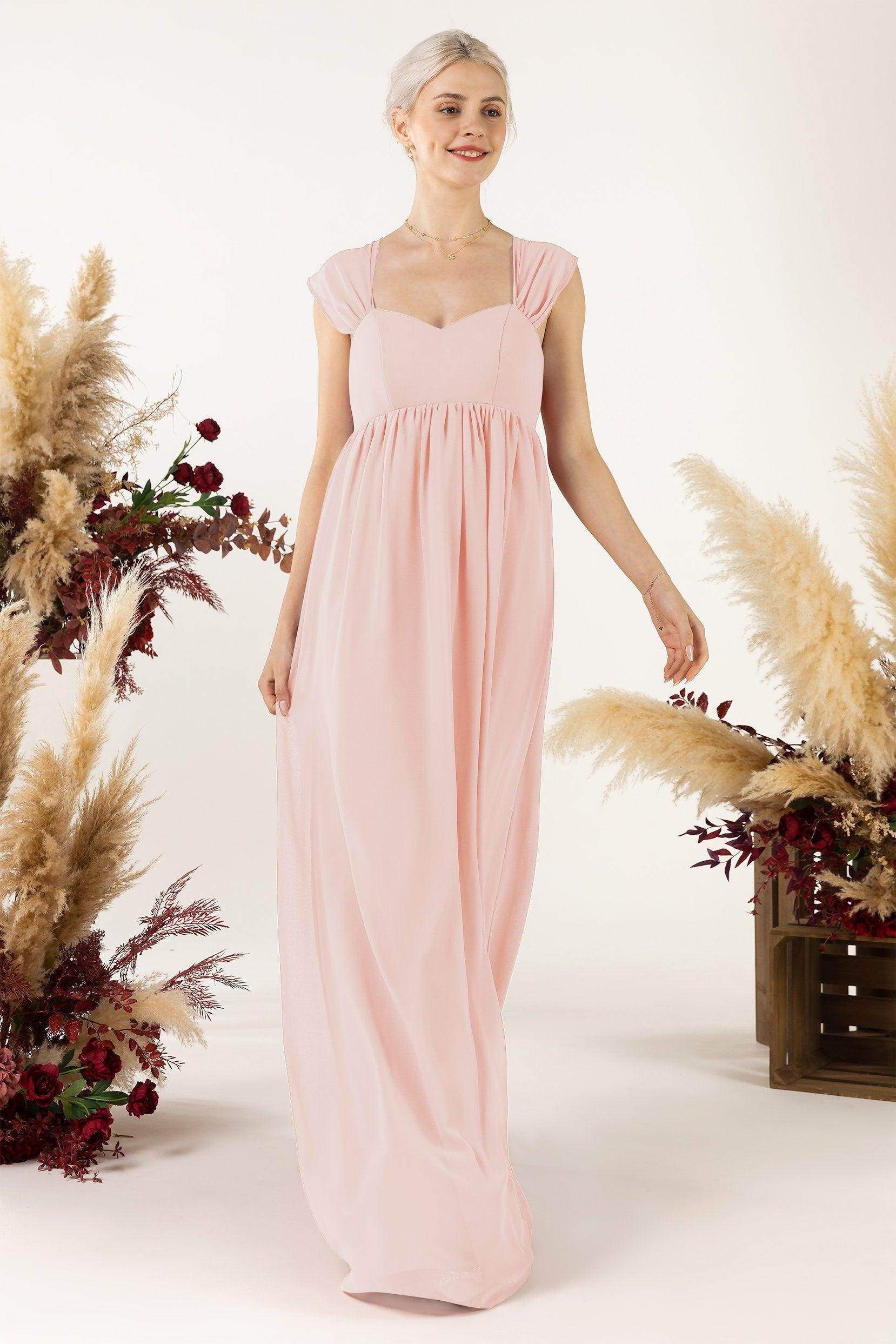 A-Line Sweep-Brush Train Chiffon Bridesmaid Dress CB0470