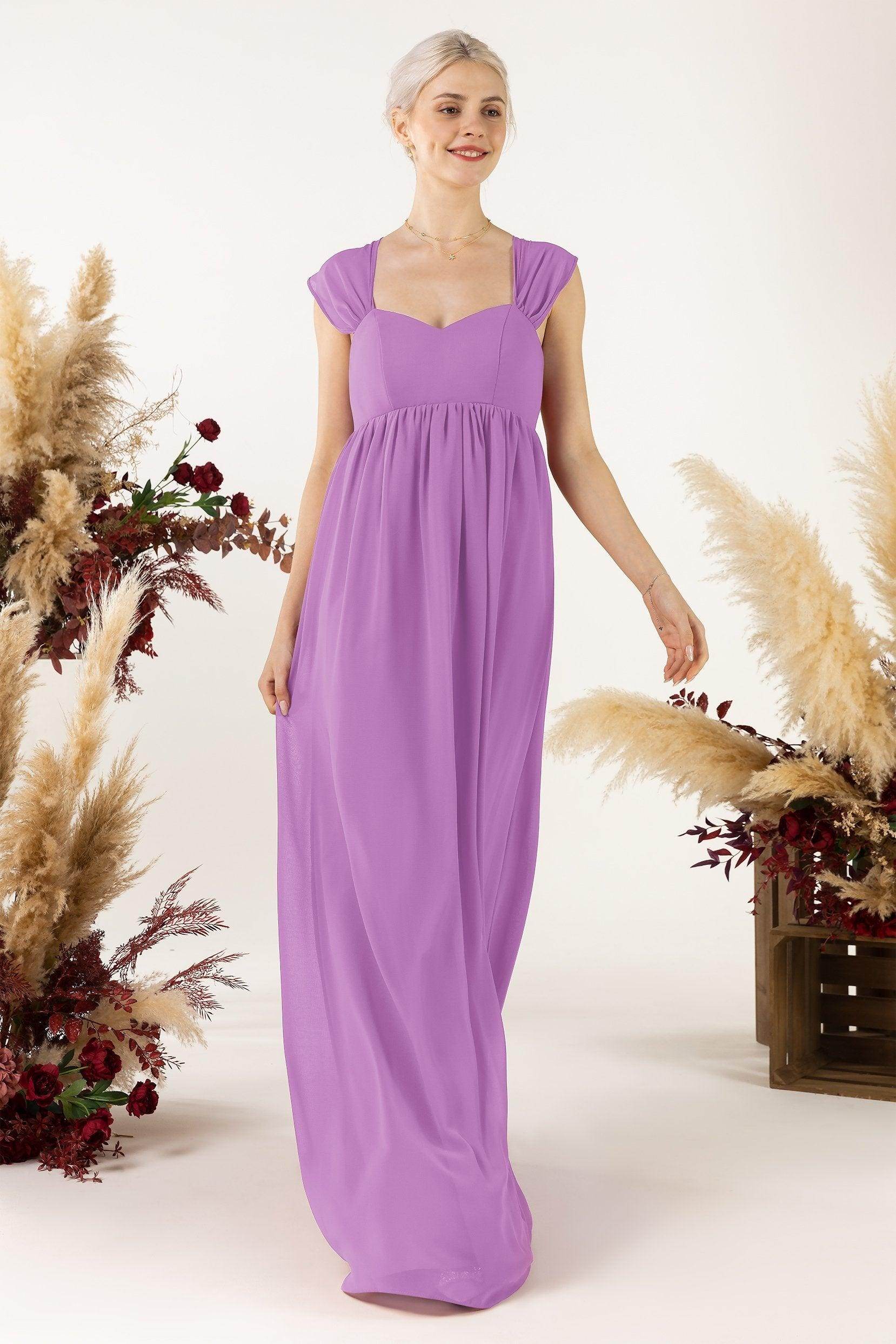 A-Line Sweep-Brush Train Chiffon Bridesmaid Dress CB0470