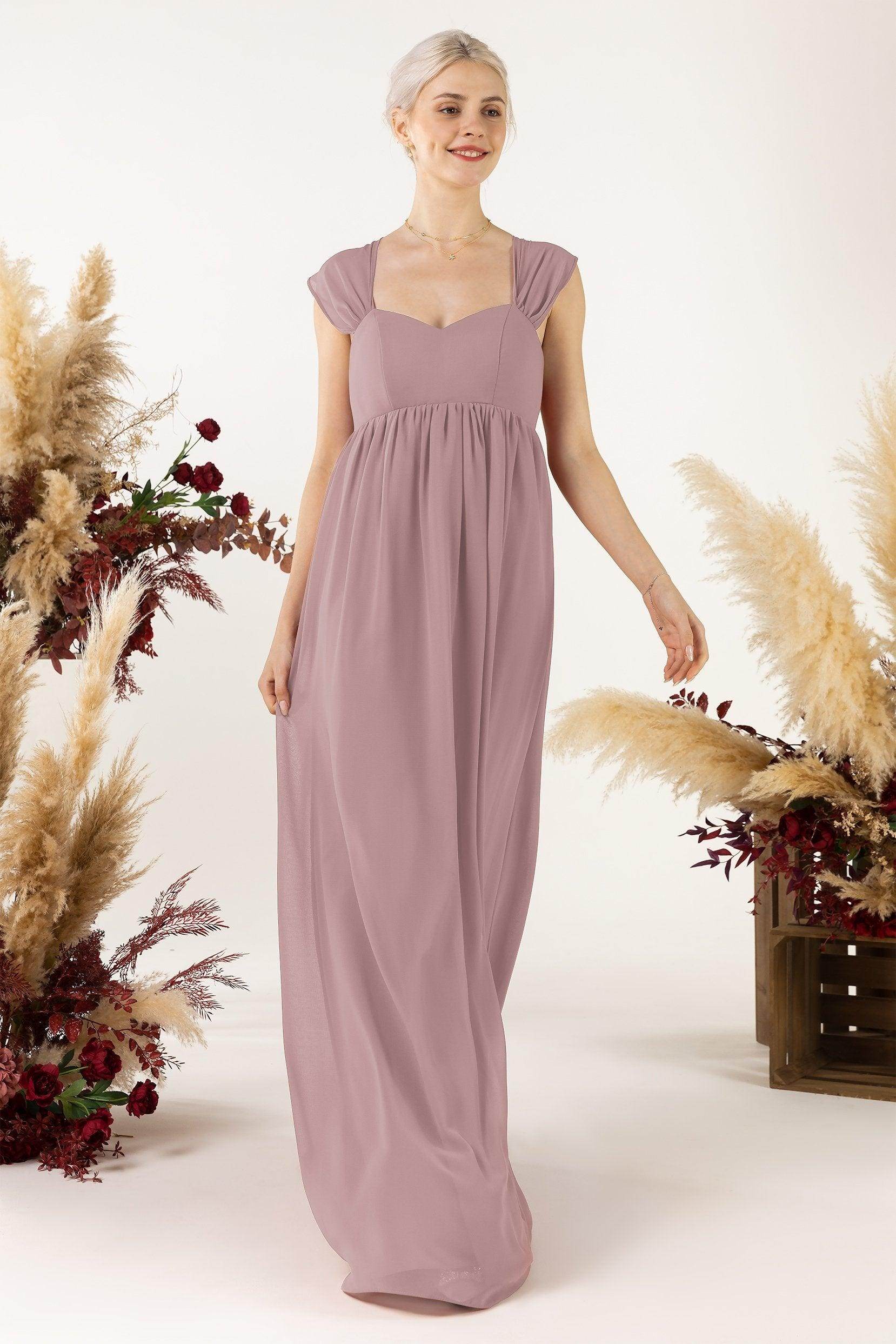 A-Line Sweep-Brush Train Chiffon Bridesmaid Dress CB0470