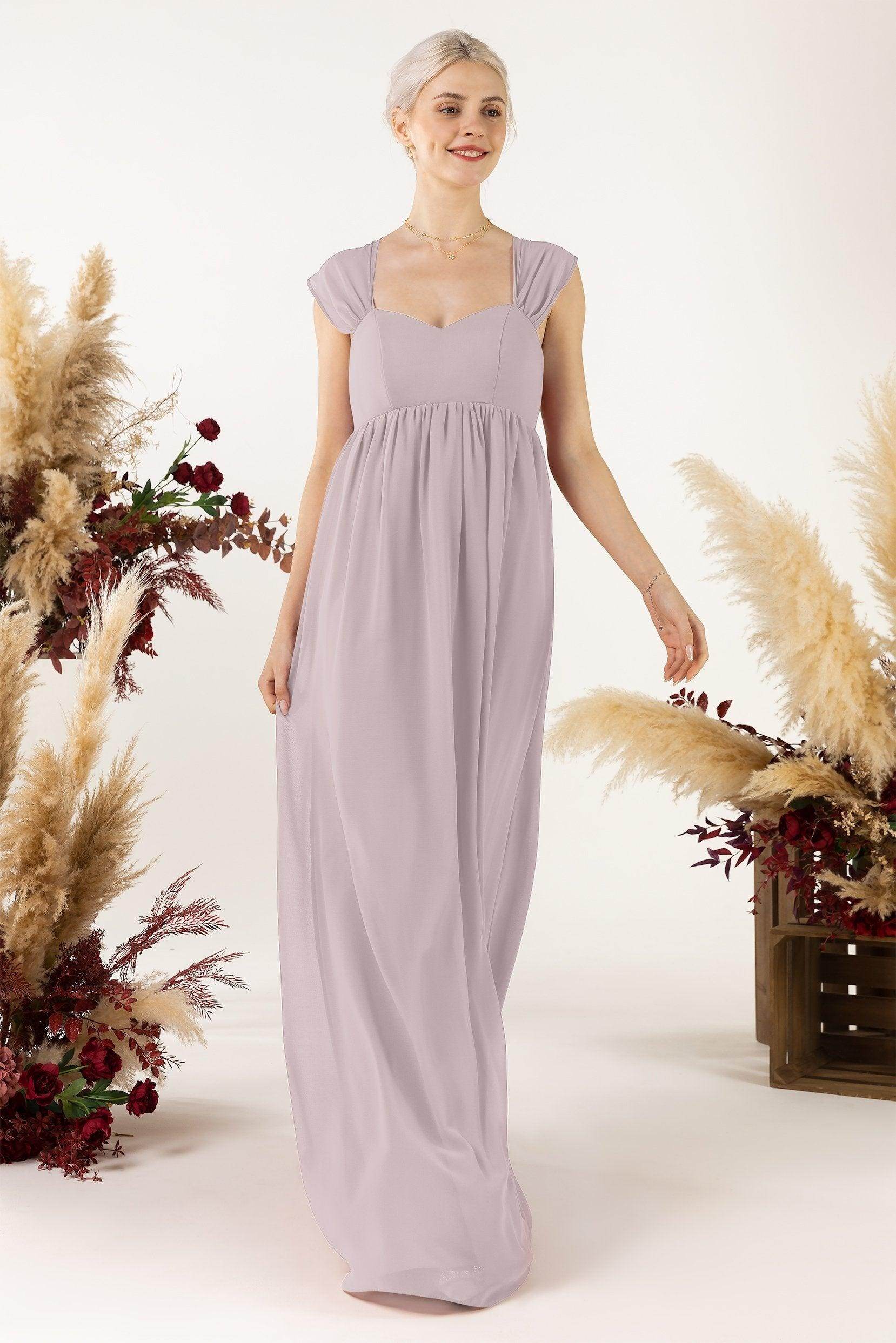 A-Line Sweep-Brush Train Chiffon Bridesmaid Dress CB0470