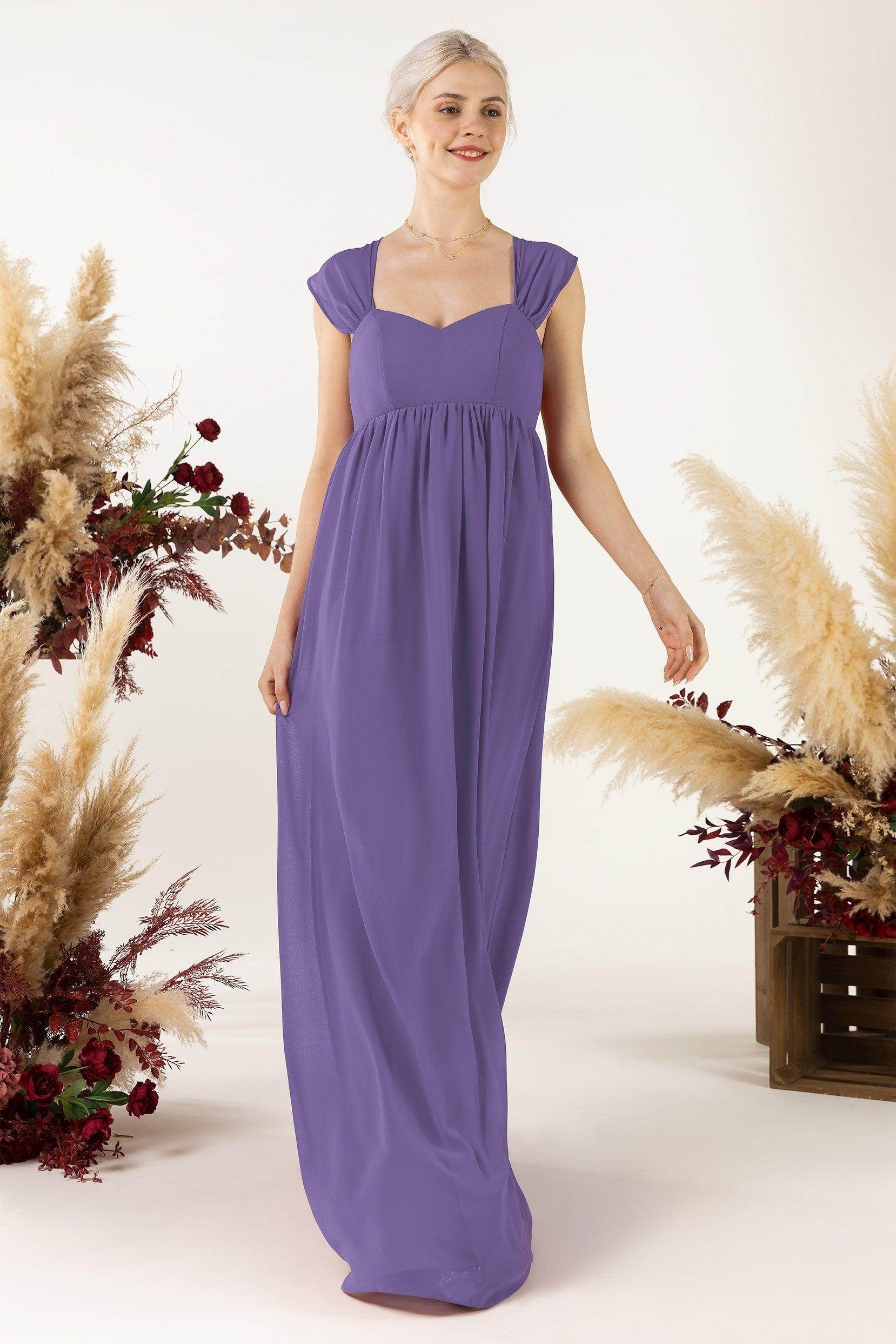 A-Line Sweep-Brush Train Chiffon Bridesmaid Dress CB0470