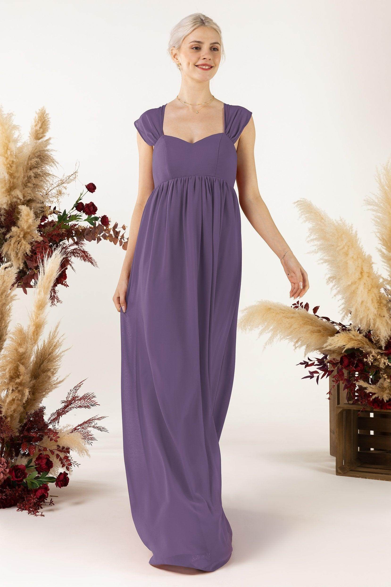A-Line Sweep-Brush Train Chiffon Bridesmaid Dress CB0470