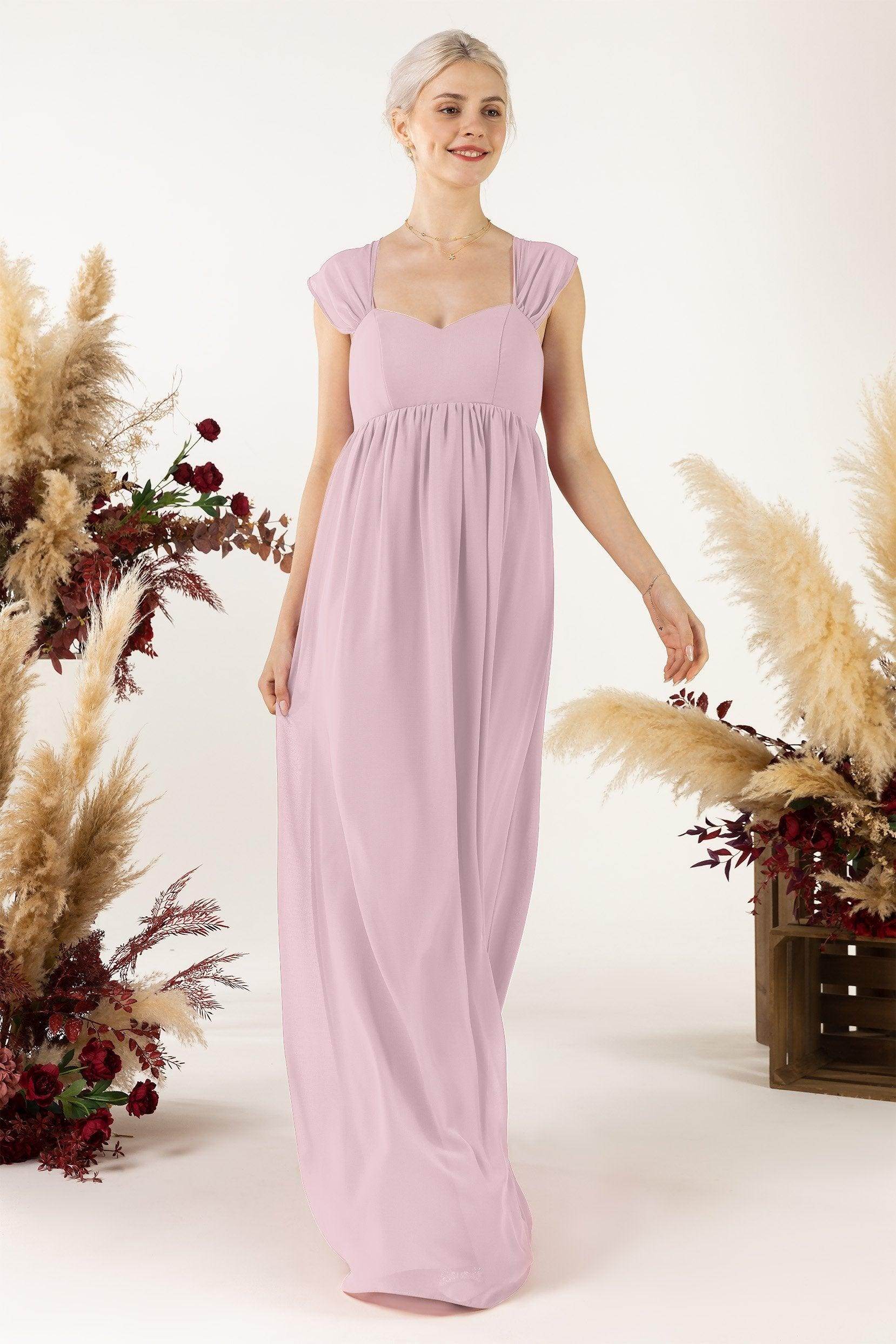 A-Line Sweep-Brush Train Chiffon Bridesmaid Dress CB0470