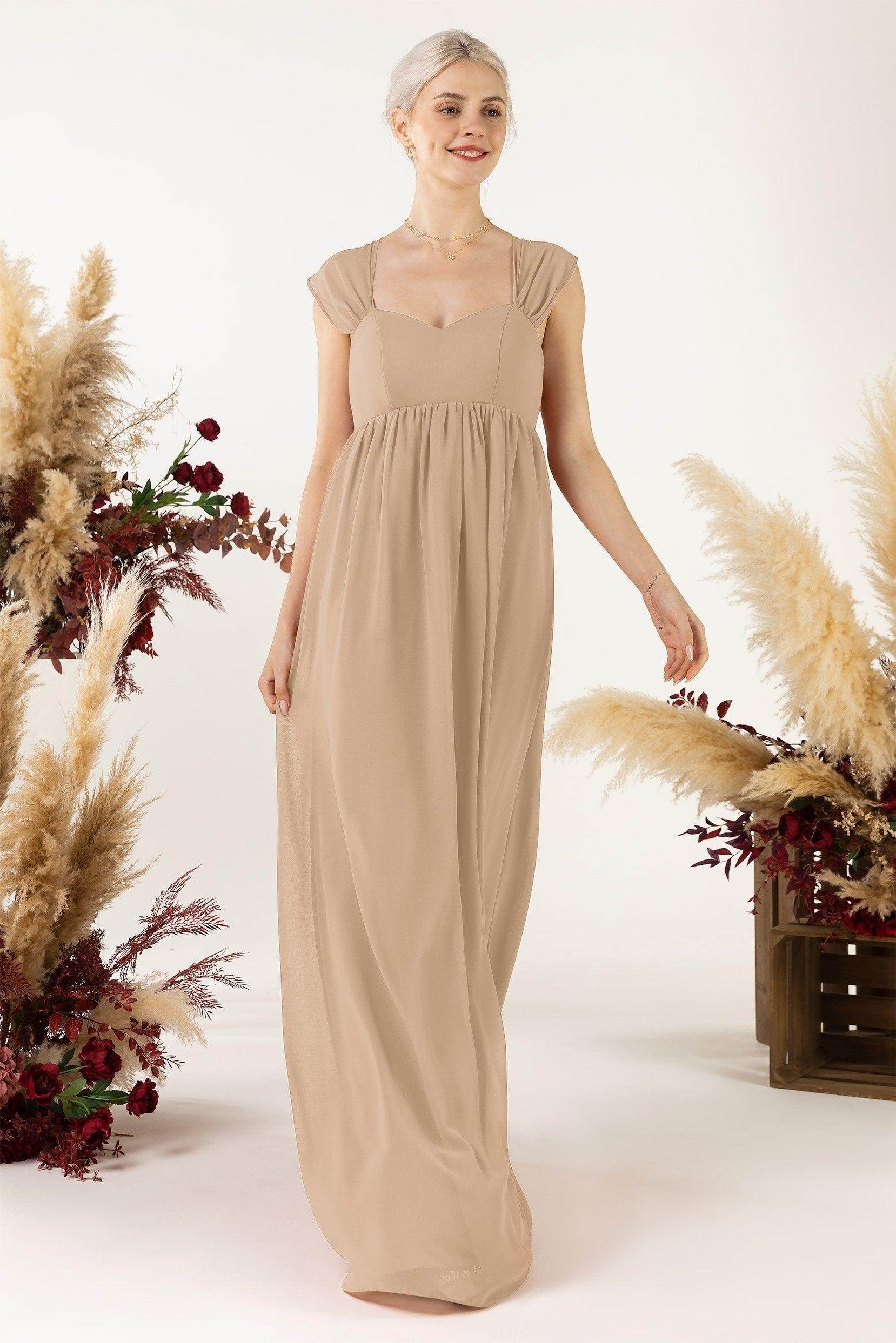 A-Line Sweep-Brush Train Chiffon Bridesmaid Dress CB0470
