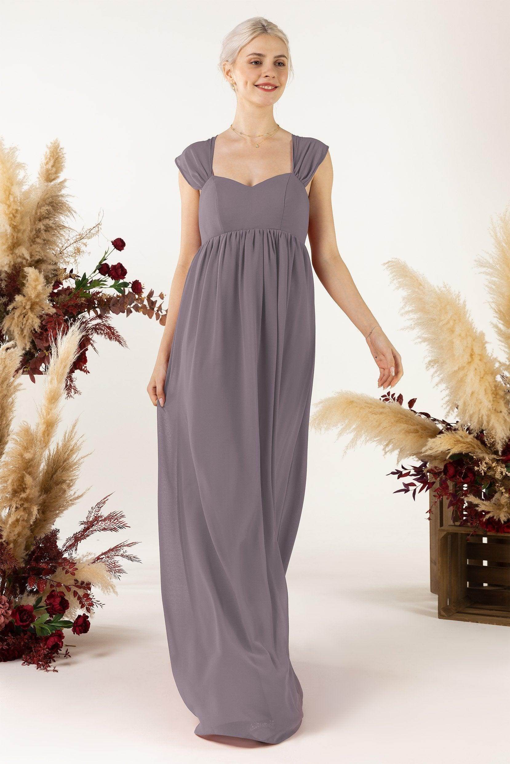A-Line Sweep-Brush Train Chiffon Bridesmaid Dress CB0470