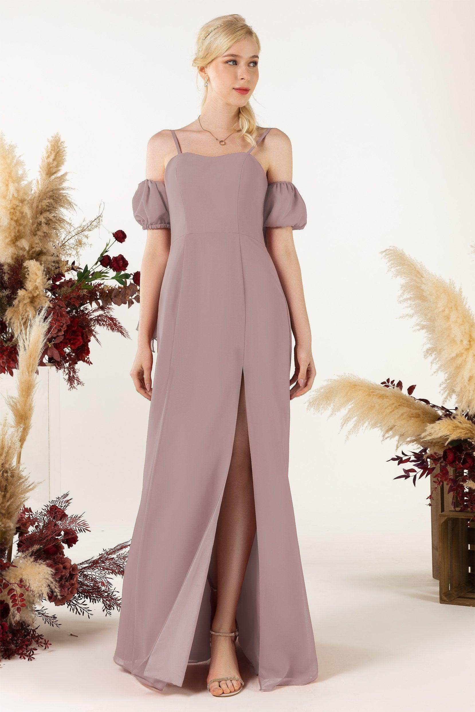 A-Line Sweep-Brush Train Chiffon Bridesmaid Dress CB0471